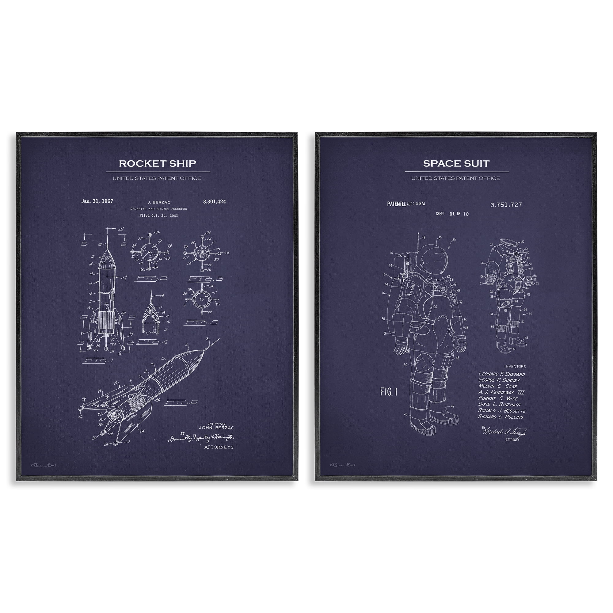 Stupell Industries Rocket Space Suit Diagram Education Painting Black Framed Art Print Wall Art, 24 x 30, Set of 2