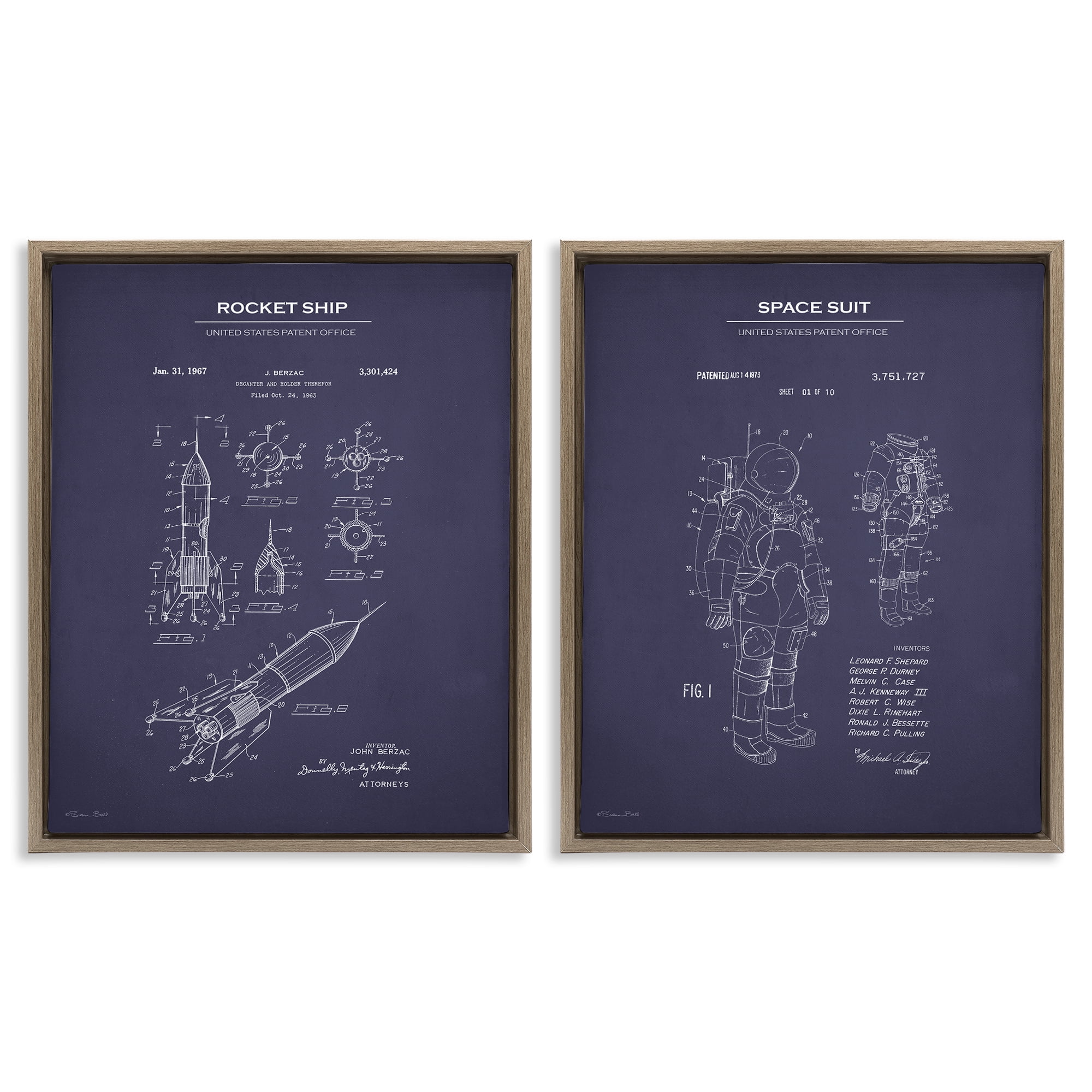 Stupell Industries Rocket Space Suit Diagram Education Painting Brown Floater Framed Canvas Art Print Wall Art, 31 x 25, Set of 2
