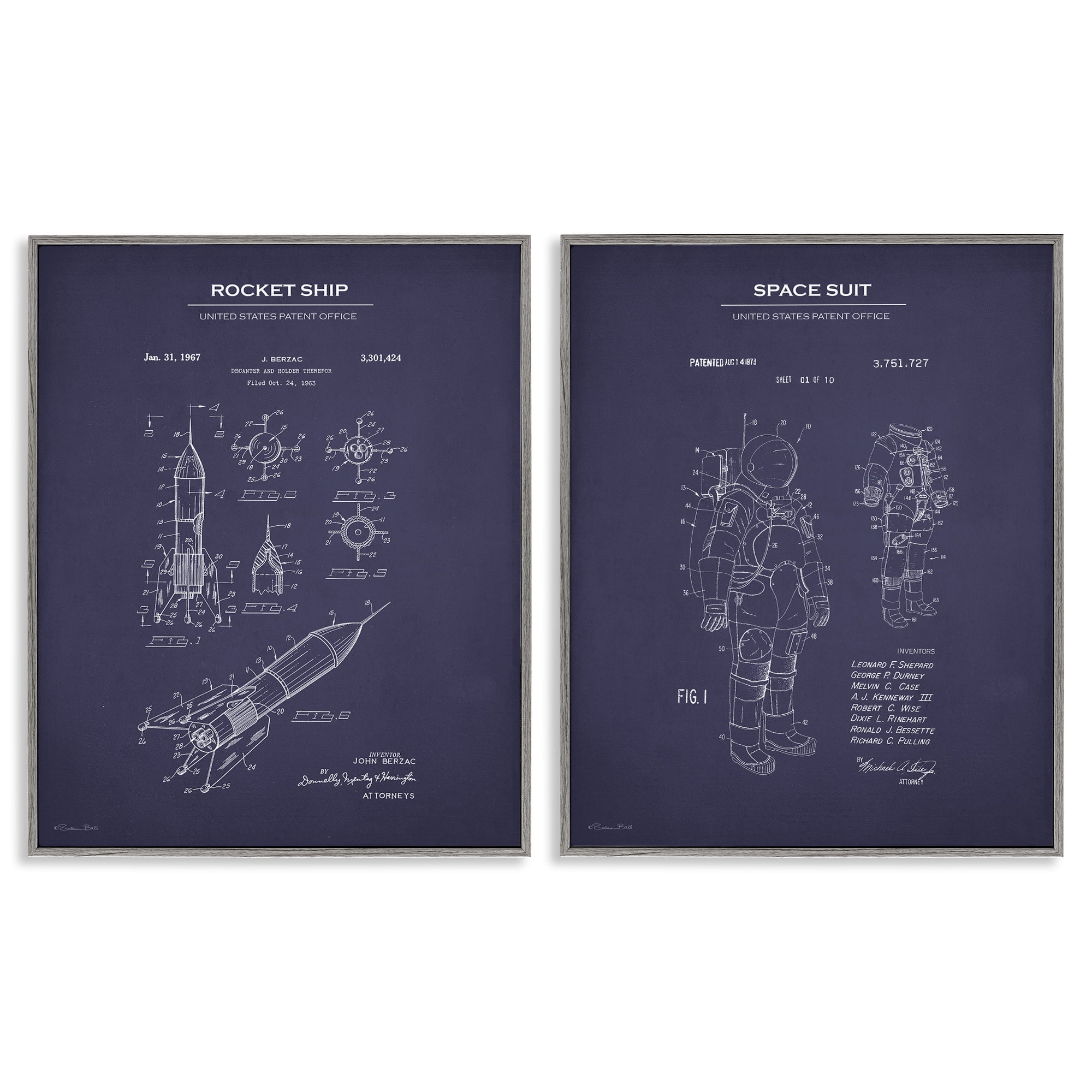 Stupell Industries Rocket Space Suit Diagram Education Painting Gray Framed Art Print Wall Art, 16 x 20, Set of 2