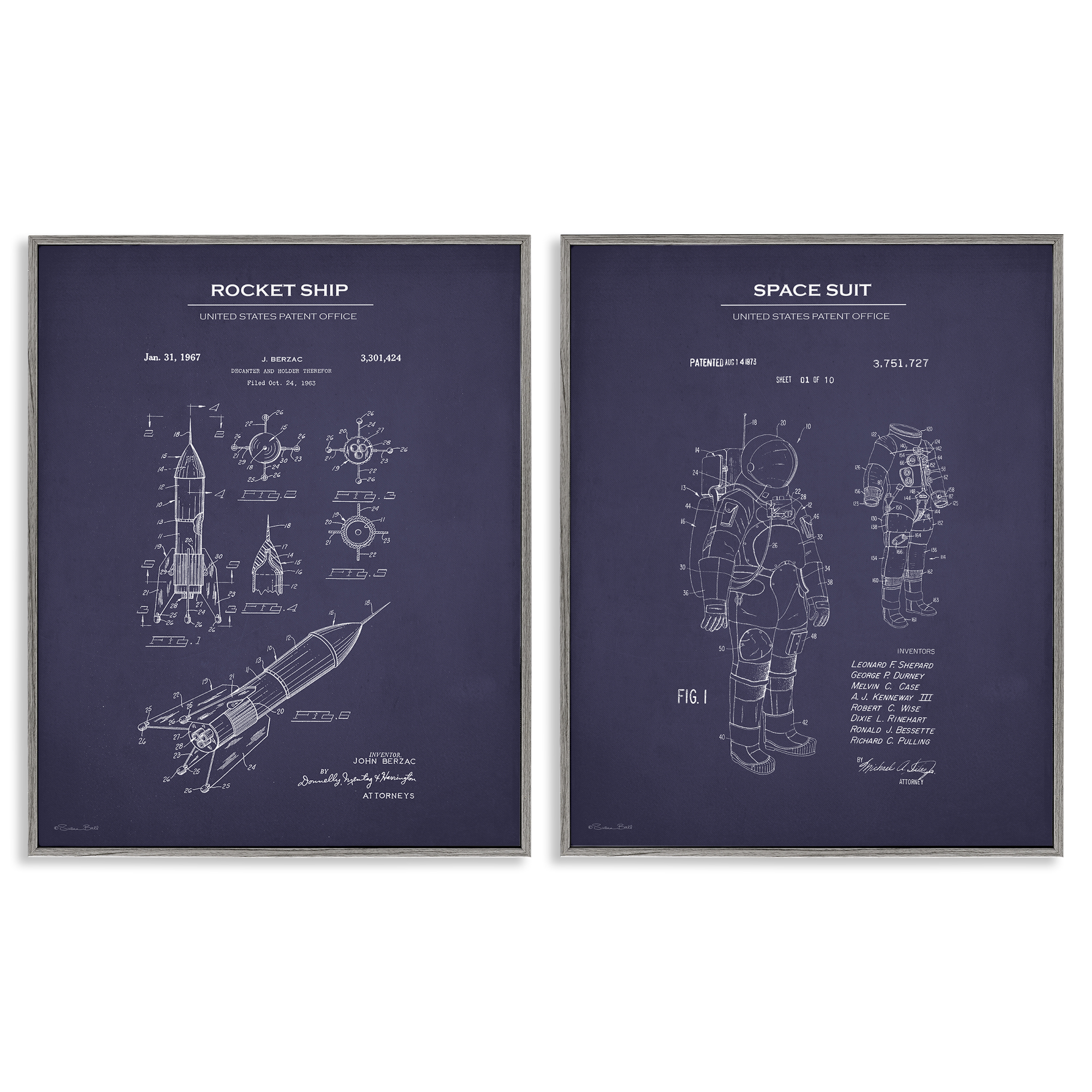 Stupell Industries Rocket Space Suit Diagram Education Painting Gray Framed Art Print Wall Art, 24 x 30, Set of 2