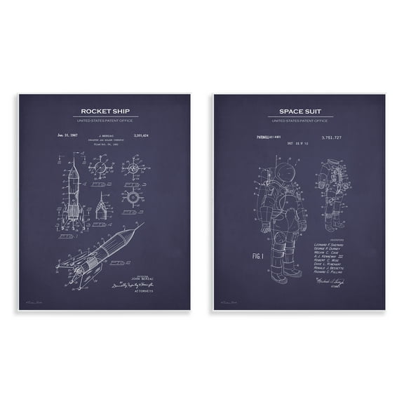 Stupell Industries Rocket Space Suit Diagram Education Painting Unframed Art Print Wall Art, 11 x 14, Set of 2