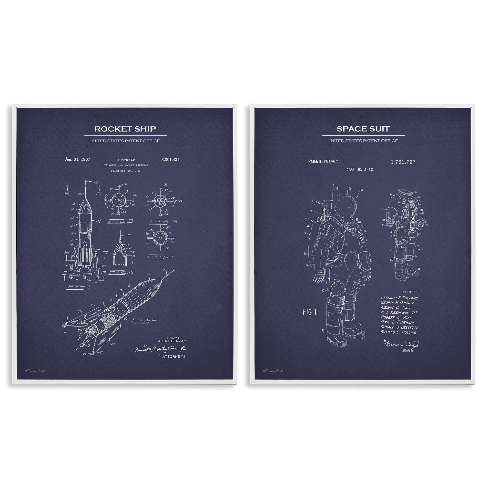 Stupell Industries Rocket Space Suit Diagram Education Painting White Framed Art Print Wall Art, 16 x 20, Set of 2