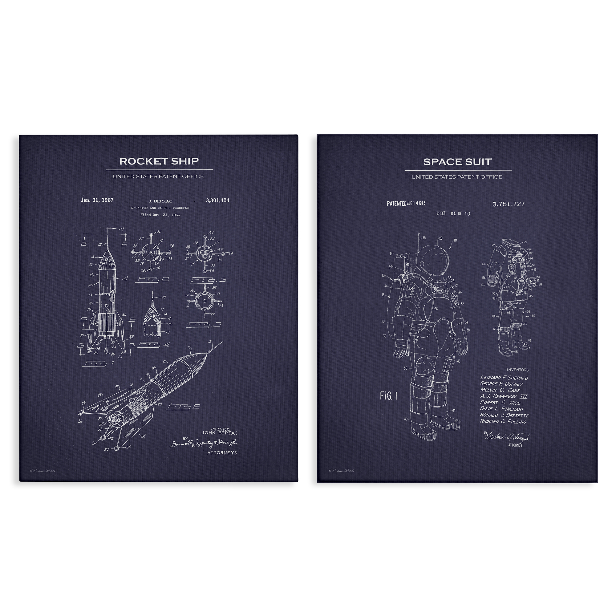Stupell Industries Rocket Space Suit Diagram Education Painting Wrapped Canvas Art Print Wall Art, 16 x 20, Set of 2