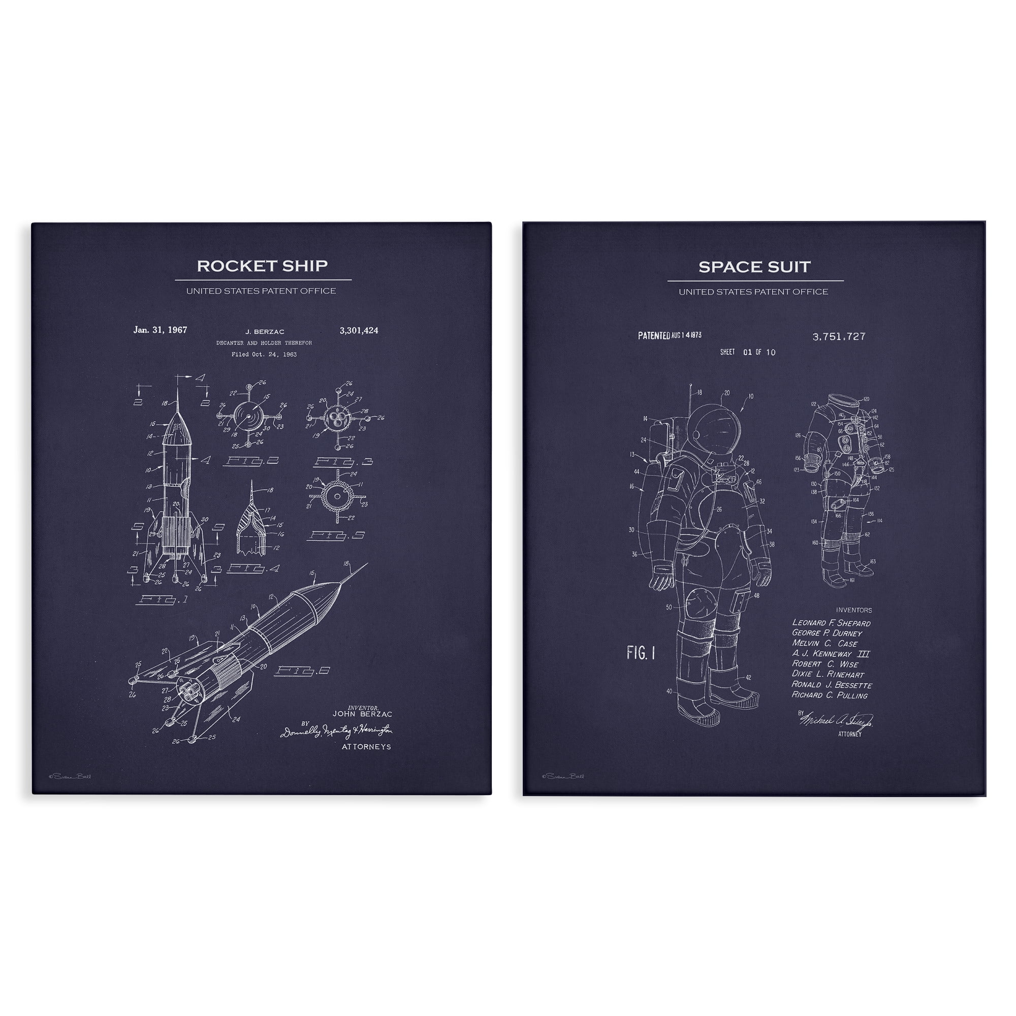Stupell Industries Rocket Space Suit Diagram Education Painting Wrapped Canvas Art Print Wall Art, 24 x 30, Set of 2