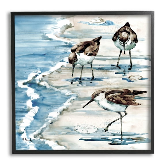 Stupell Industries Rockhampton Sandpipers Beach Grazing Painting Black Framed Art Print Wall Art, Design by Paul Brent