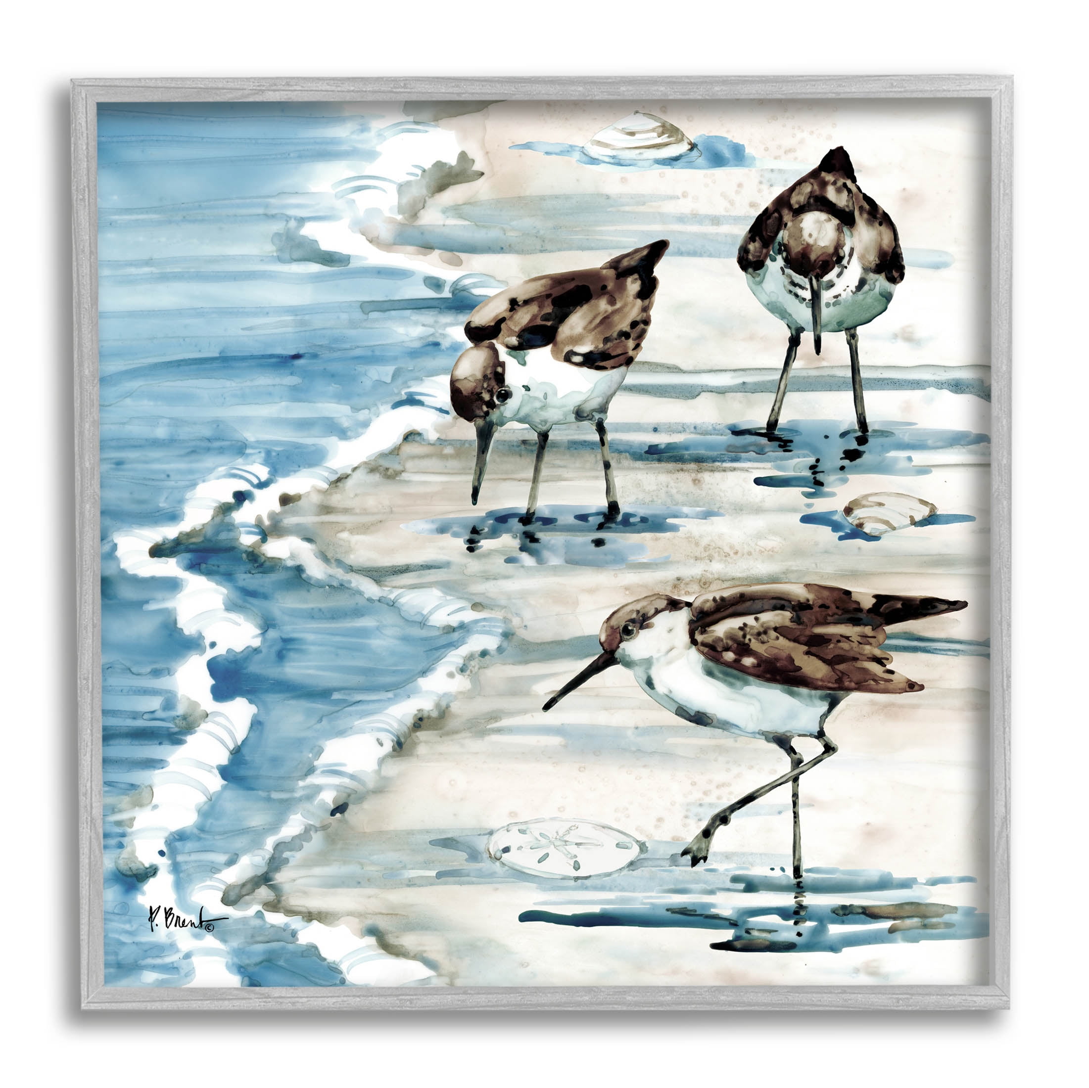 Stupell Industries Rockhampton Sandpipers Beach Grazing Painting Gray Framed Art Print Wall Art, Design by Paul Brent