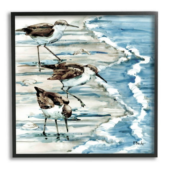 Stupell Industries Rockhampton Sandpipers Beach Ripples Painting Black Framed Art Print Wall Art, Design by Paul Brent
