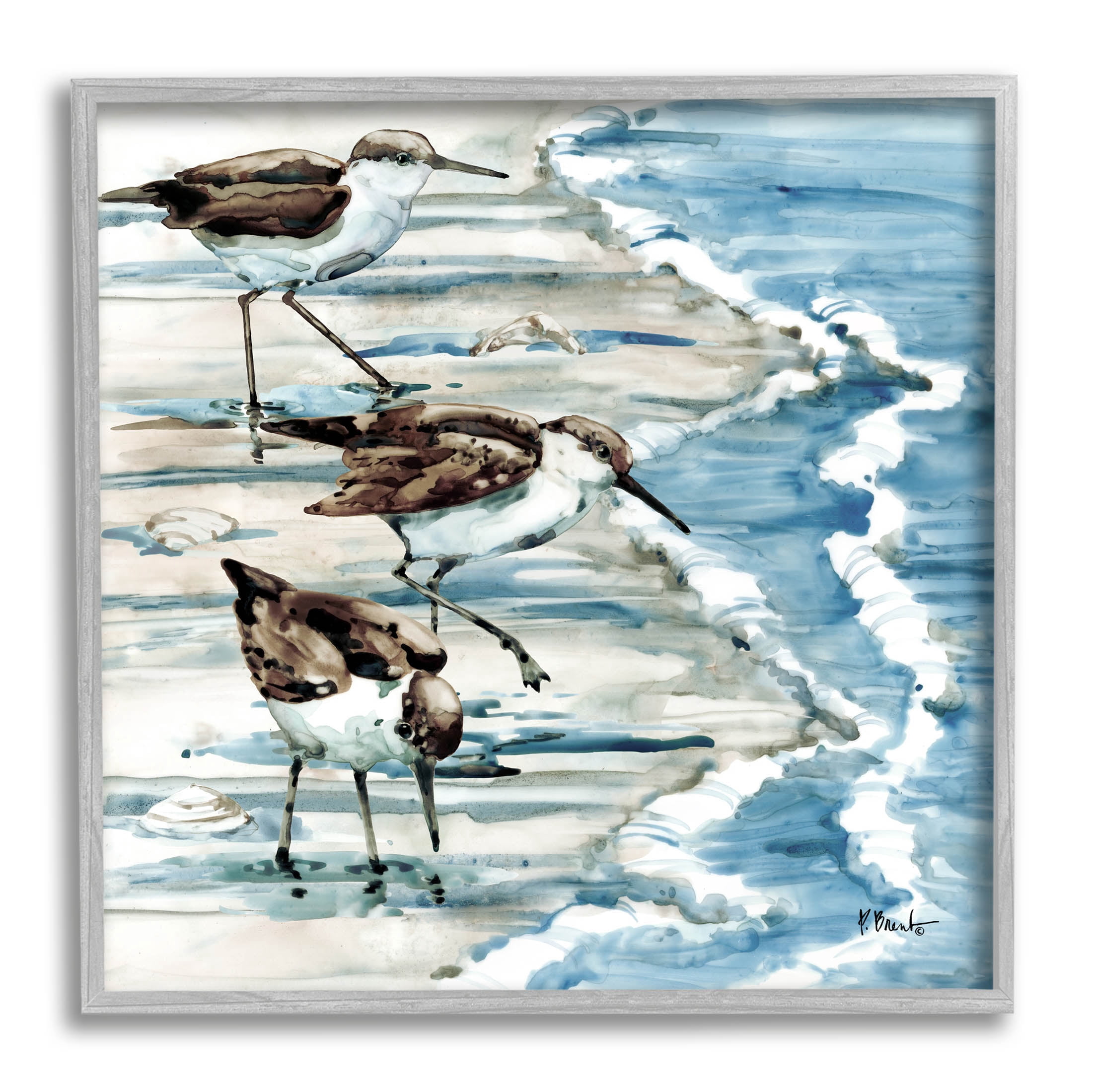 Stupell Industries Rockhampton Sandpipers Beach Ripples Painting Gray Framed Art Print Wall Art, Design by Paul Brent