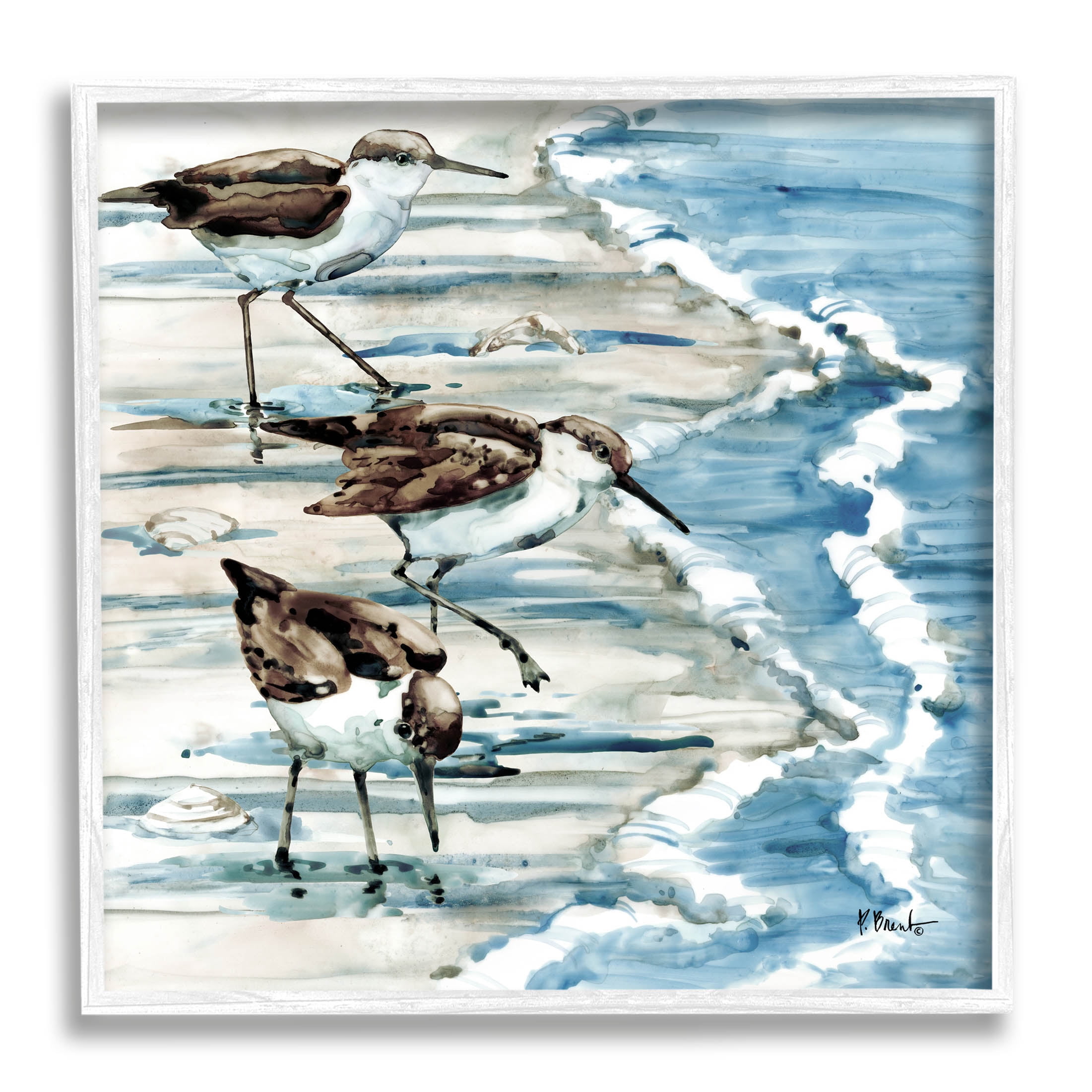 Stupell Industries Rockhampton Sandpipers Beach Ripples Painting White Framed Art Print Wall Art, Design by Paul Brent