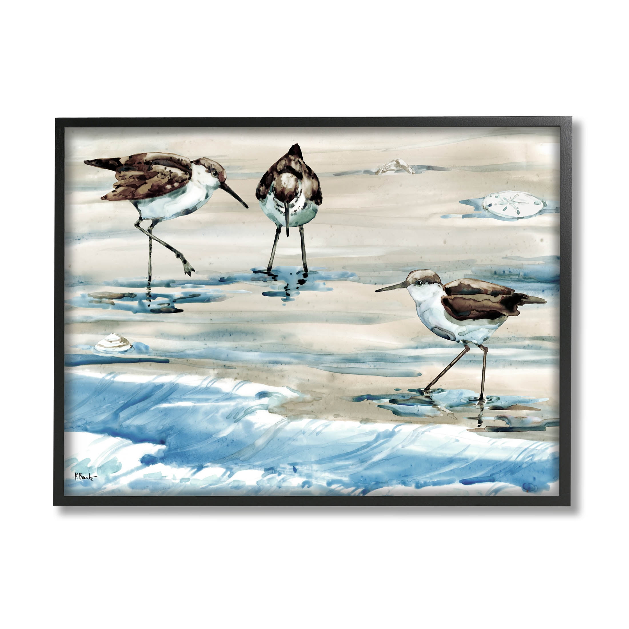Stupell Industries Rockhampton Sandpipers Ocean Waves Painting Black Framed Art Print Wall Art