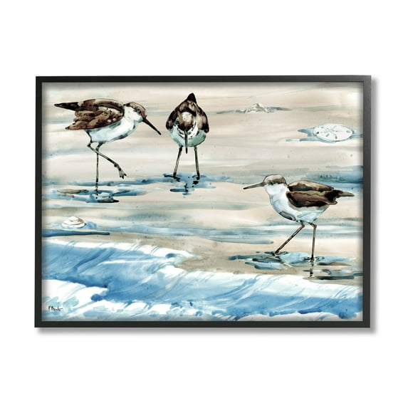 Stupell Industries Rockhampton Sandpipers Ocean Waves Painting Black Framed Art Print Wall Art, Design by Paul Brent