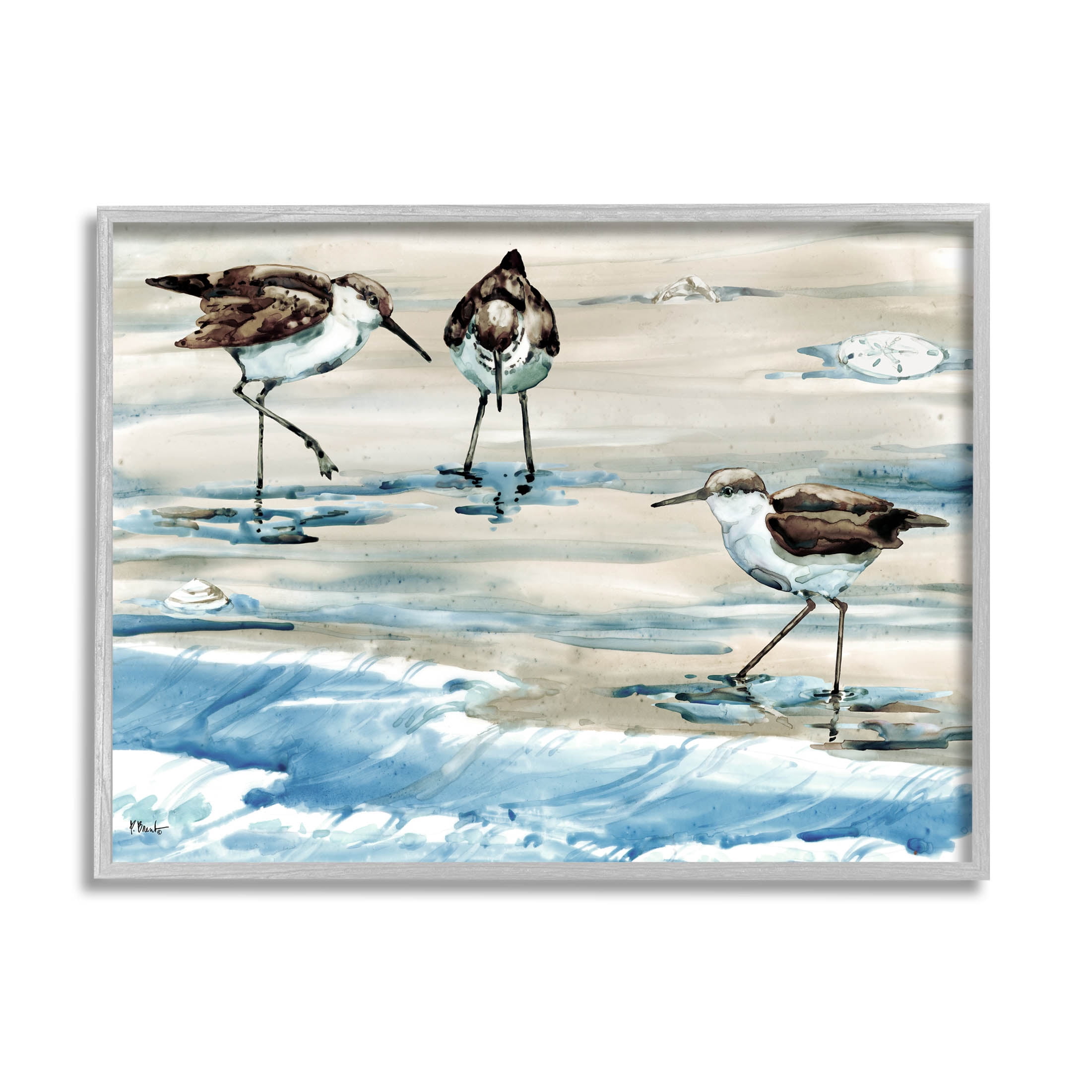 Stupell Industries Rockhampton Sandpipers Ocean Waves Painting Gray Framed Art Print Wall Art, Design by Paul Brent