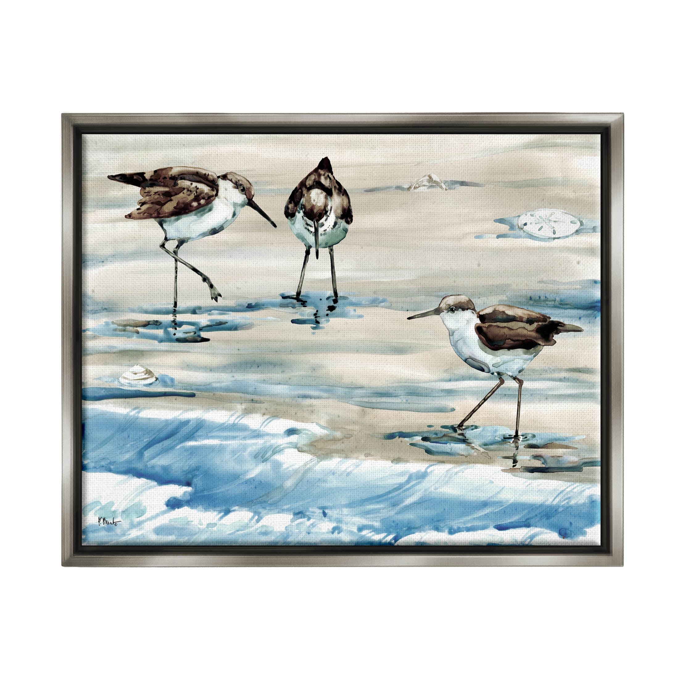 Stupell Industries Rockhampton Sandpipers Ocean Waves Painting Luster Gray Floating Framed Canvas Print Wall Art, Design by Paul Brent