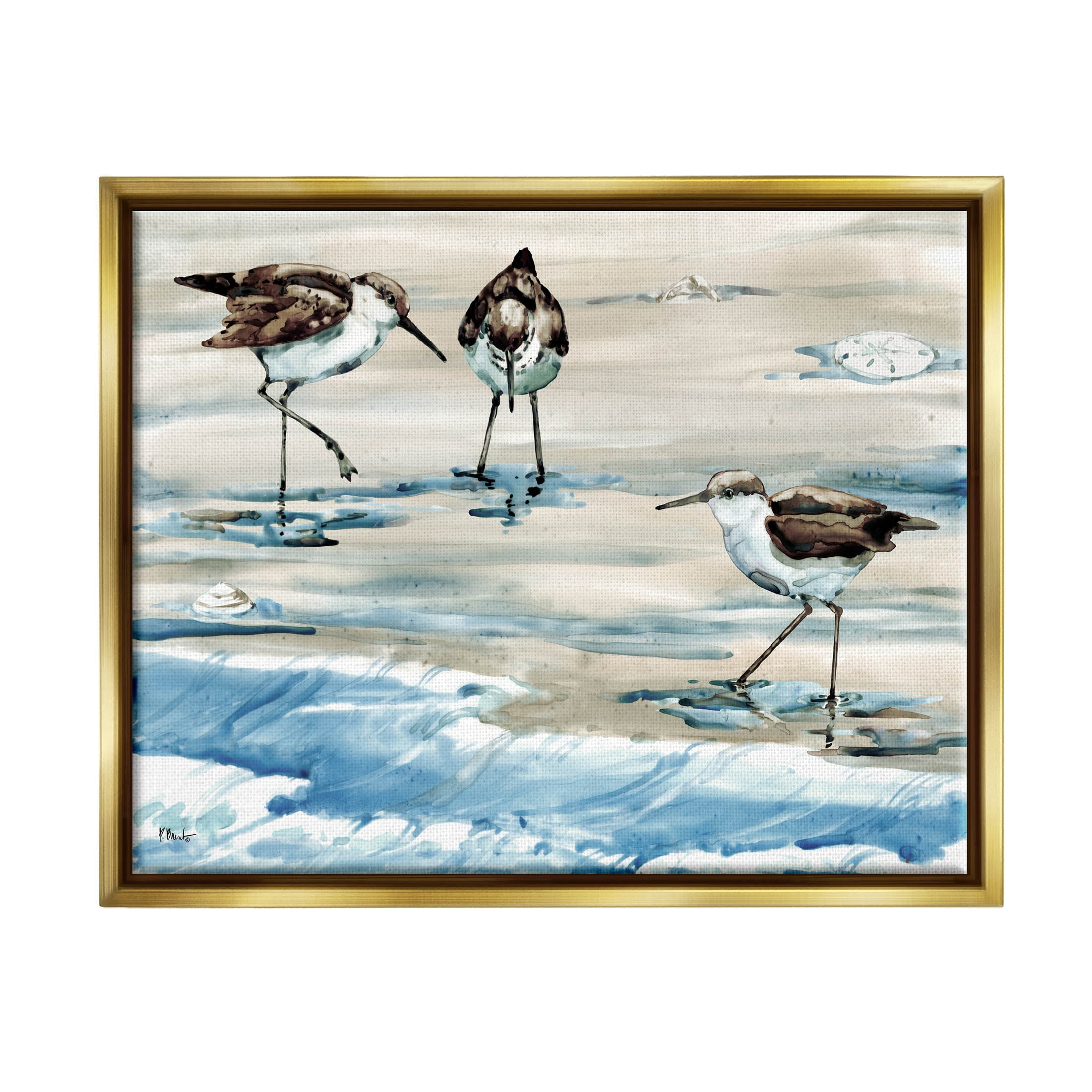 Stupell Industries Rockhampton Sandpipers Ocean Waves Painting Metallic Gold Floating Framed Canvas Print Wall Art, Design by Paul Brent