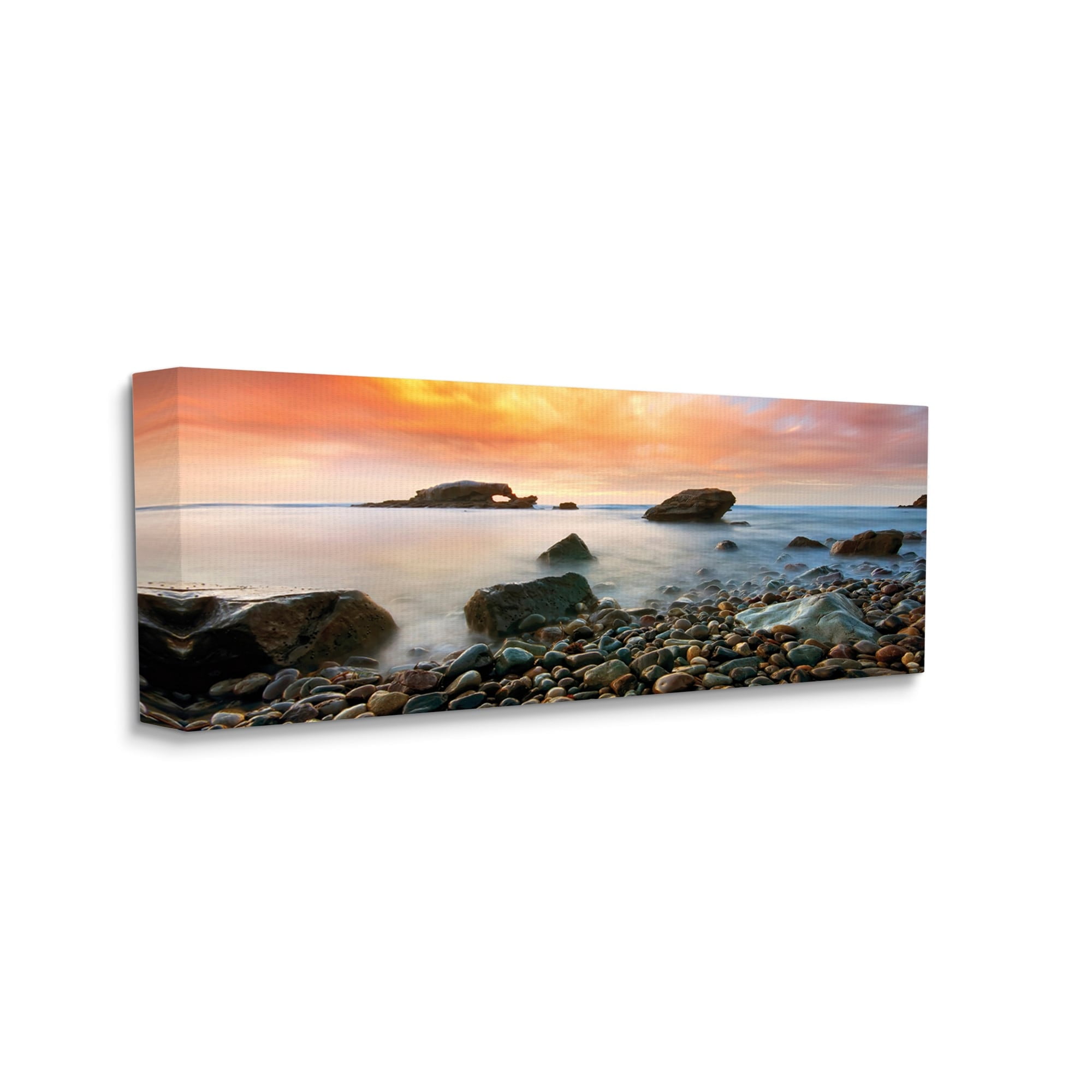 Stupell Industries Rocks On Misty Beach Warm Sunrise Sky,20 x 48,Designed by Lee Sie
