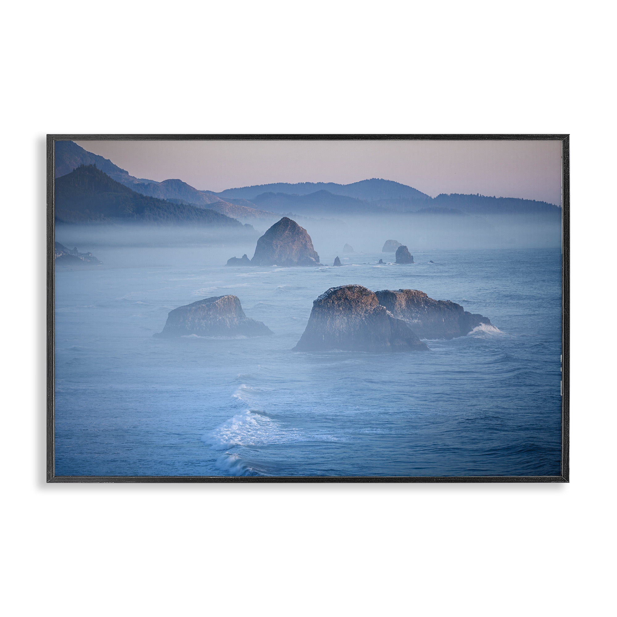 Stupell Industries Rocks Protruding from Sea Landscape & Nature Photography Black Framed Art Print Wall Art, 24 x 16