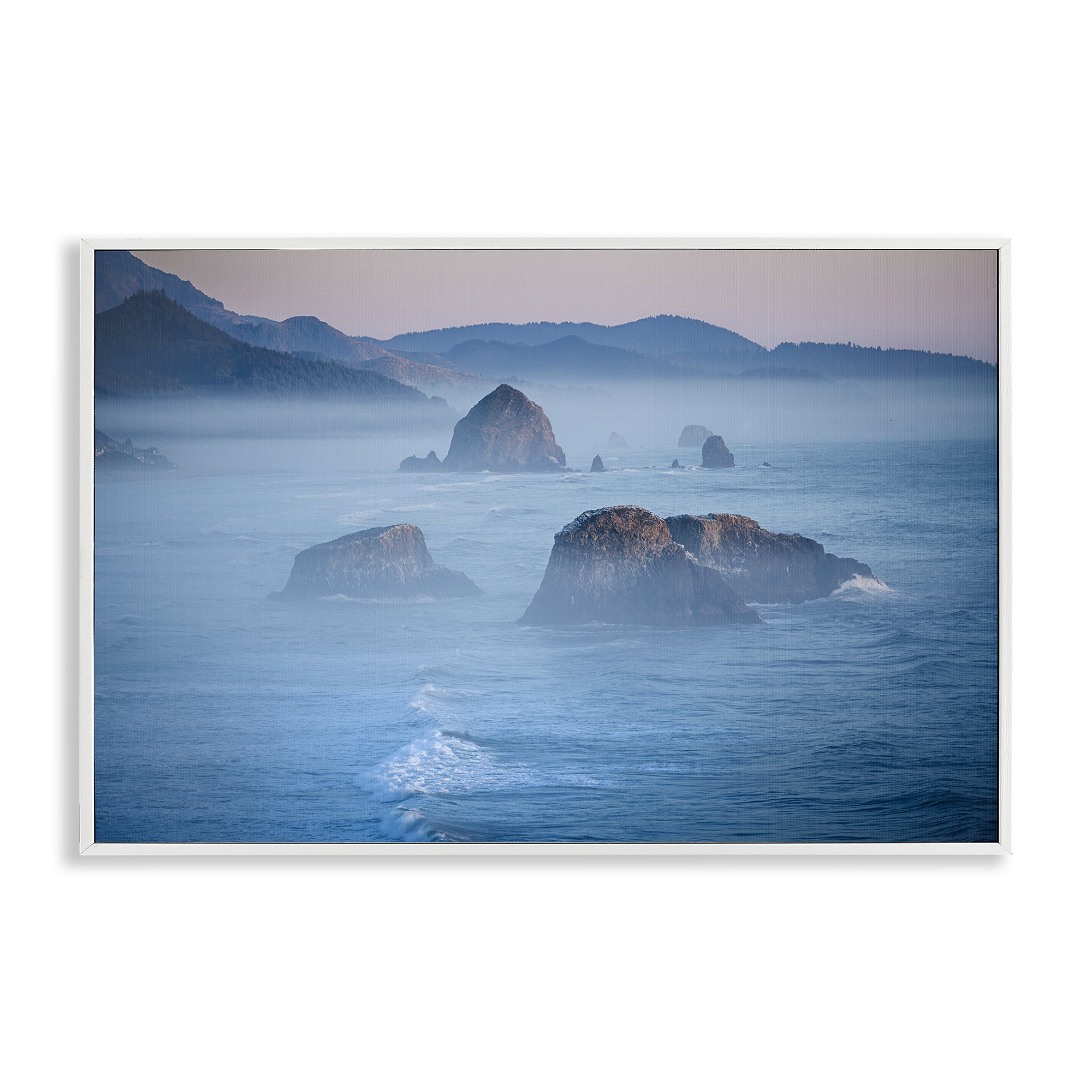 Stupell Industries Rocks Protruding from Sea Landscape & Nature Photography White Framed Art Print Wall Art, 24 x 16