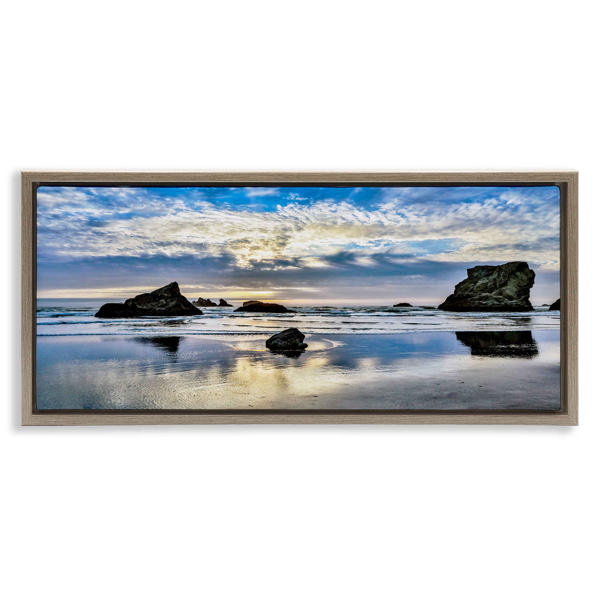 Stupell Industries Rocks Protruding on Beach Nautical & Beach Photography Brown Floater Framed Canvas Art Print Wall Art, 25 x 11