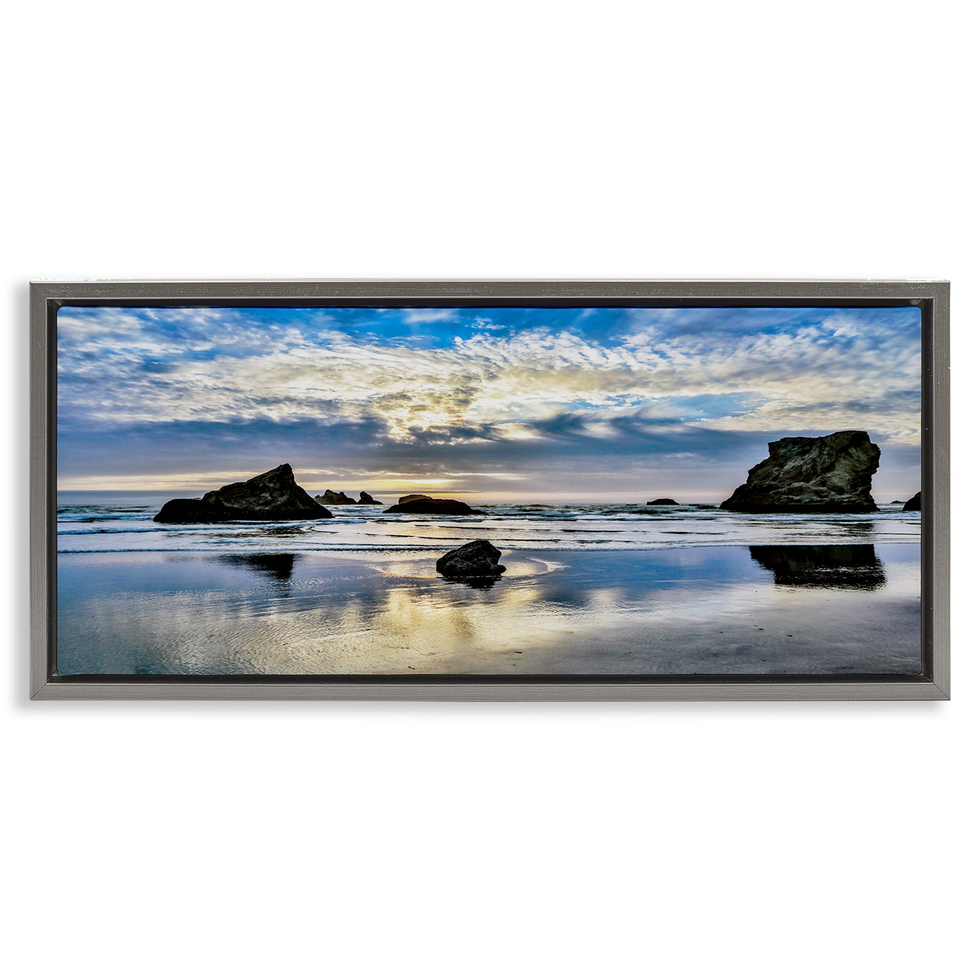 Stupell Industries Rocks Protruding on Beach Nautical & Beach Photography Gray Floater Framed Canvas Art Print Wall Art, 25 x 11