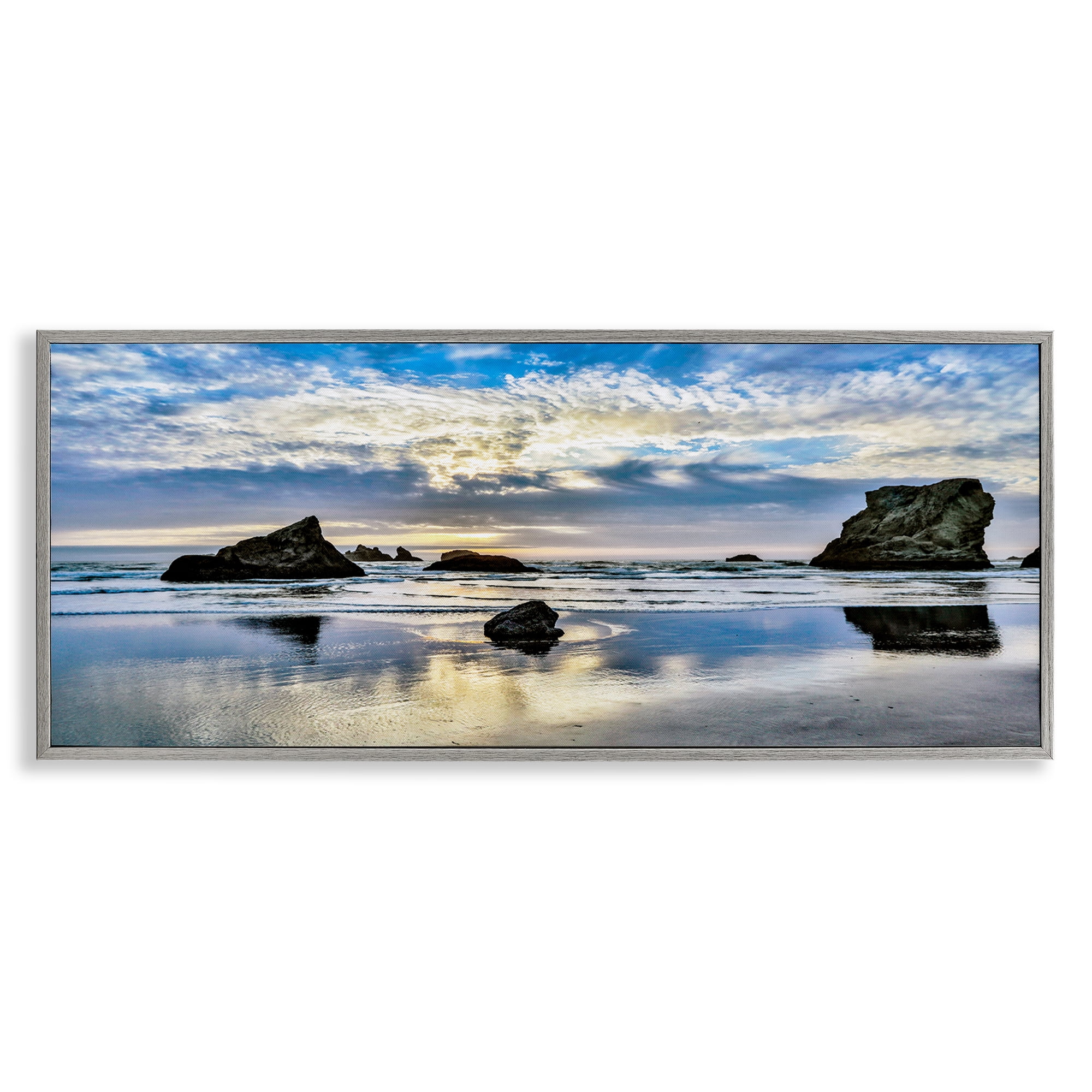 Stupell Industries Rocks Protruding on Beach Nautical & Beach Photography Gray Framed Art Print Wall Art, 24 x 10