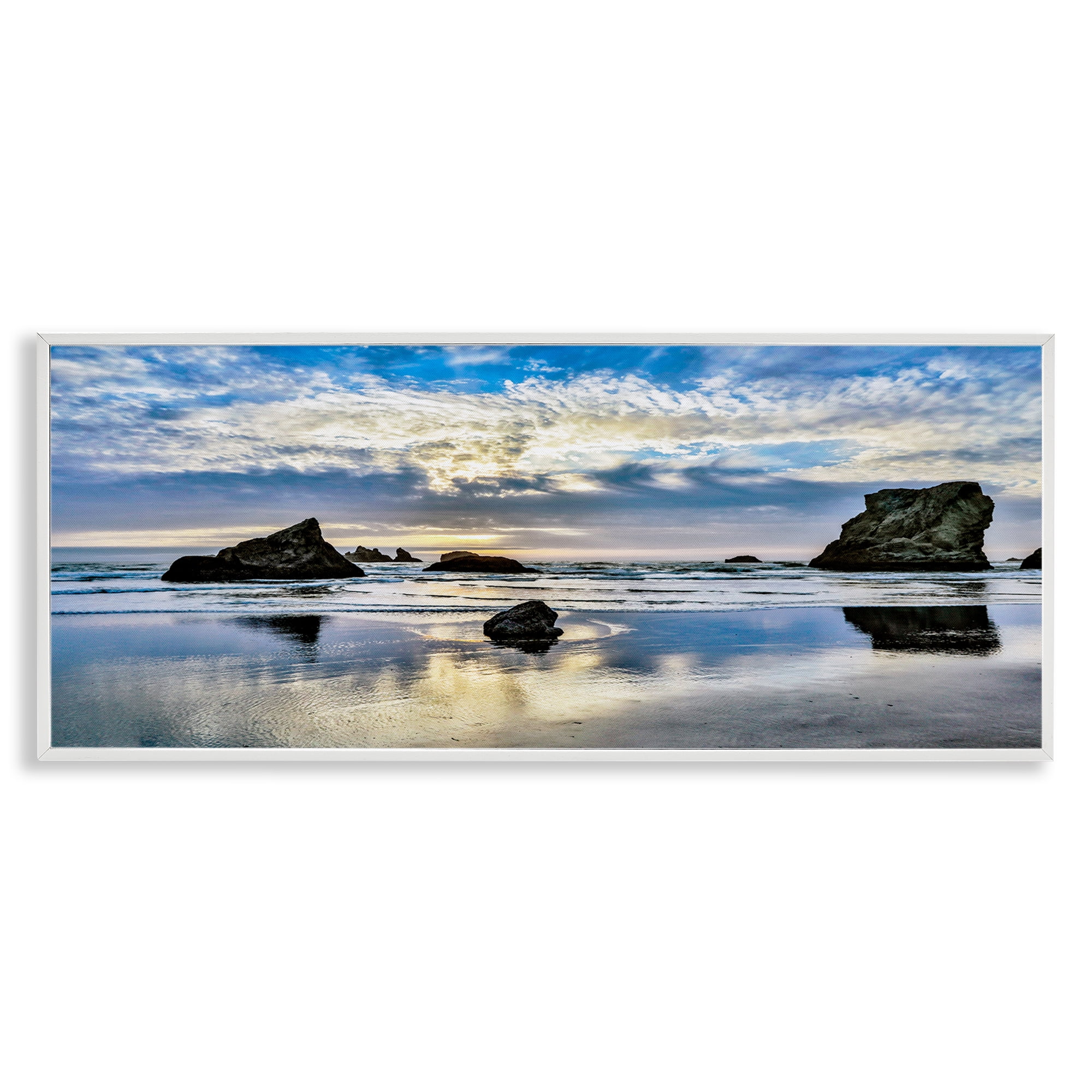 Stupell Industries Rocks Protruding on Beach Nautical & Beach Photography White Framed Art Print Wall Art, 24 x 10