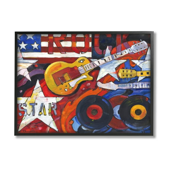 Stupell Industries Rockstar Americana Music Tribute Painting Black Framed Art Print Wall Art, Design by Paul Brent