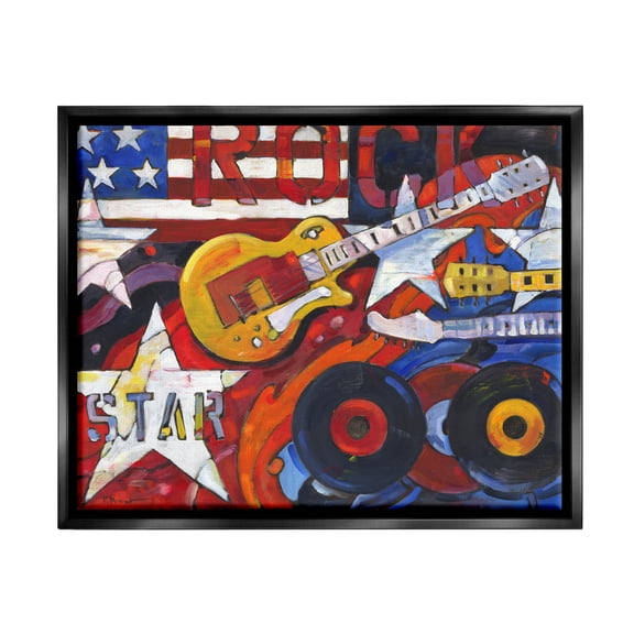 Stupell Industries Rockstar Americana Music Tribute Painting Jet Black Floating Framed Canvas Print Wall Art, Design by Paul Brent