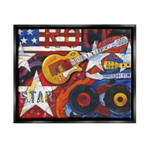 Stupell Industries Rockstar Americana Music Tribute Painting Jet Black Floating Framed Canvas Print Wall Art, Design by Paul Brent