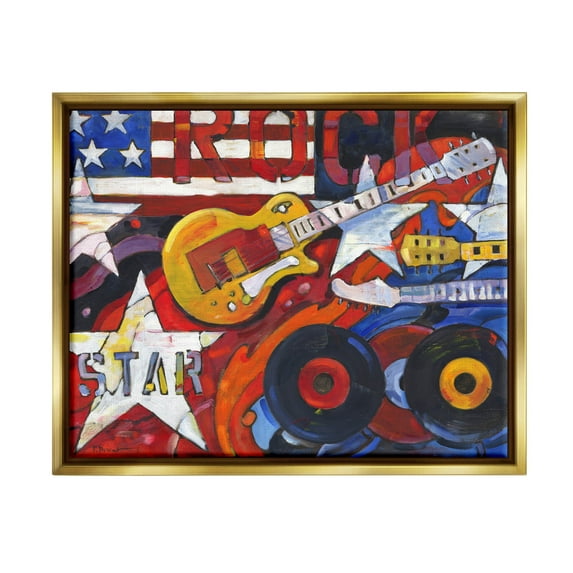 Stupell Industries Rockstar Americana Music Tribute Painting Metallic Gold Floating Framed Canvas Print Wall Art, Design by Paul Brent