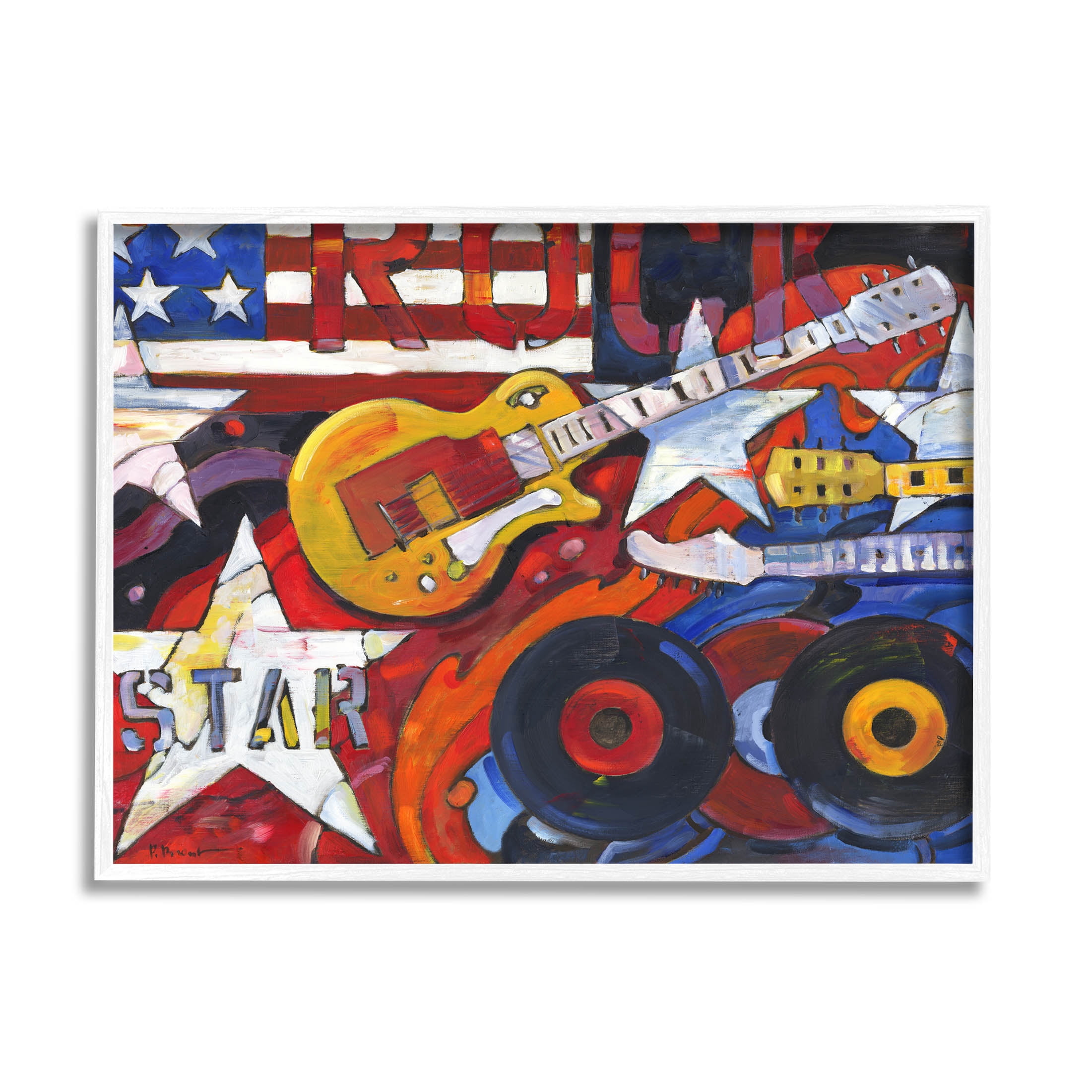 Stupell Industries Rockstar Americana Music Tribute Painting White Framed Art Print Wall Art, Design by Paul Brent