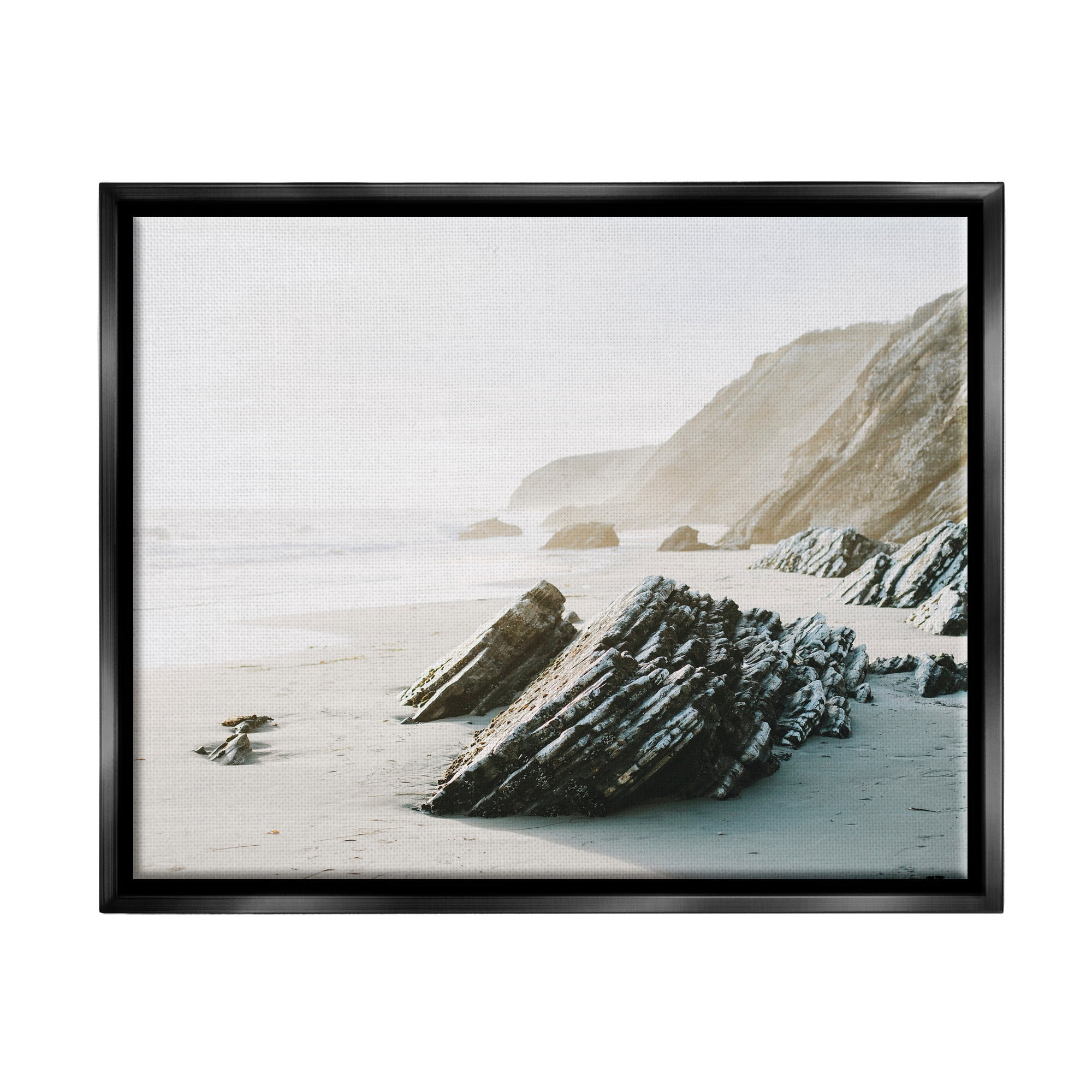 Stupell Industries Rocky Beach Cliff Sandy Shoreline Coastal Photography Black Floater Framed Art Print Wall Art