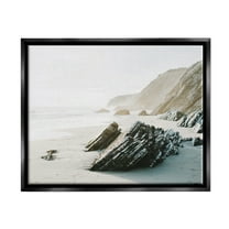 Stupell Industries Rocky Beach Cliff Sandy Shoreline Coastal Photography Black Floater Framed Art Print Wall Art