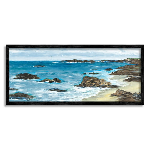 Stupell Industries Rocky Beach Coast Painting Painting Black Framed Art Print Wall Art, Design by Julie DeRice
