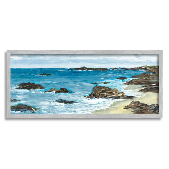 Stupell Industries Rocky Beach Coast Painting Painting Gray Framed Art Print Wall Art, Design by Julie DeRice