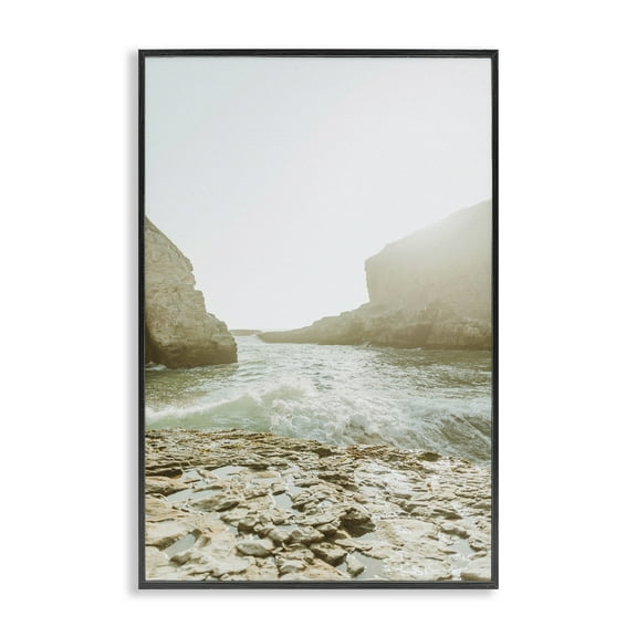 Stupell Industries Rocky Beach Cove Landscape Photography Black Framed Art Print Wall Art, 12 x 18