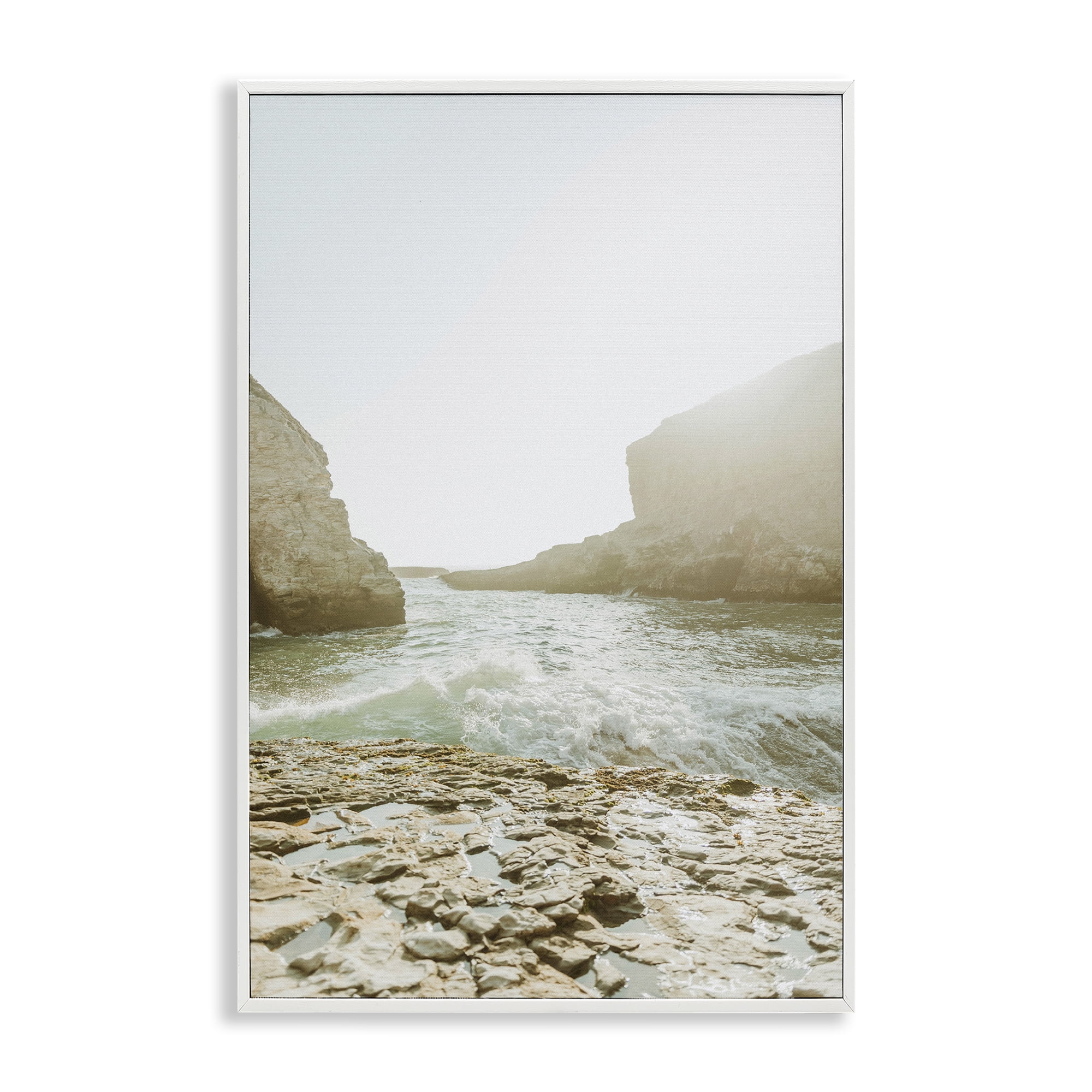 Stupell Industries Rocky Beach Cove Landscape Photography White Framed ...