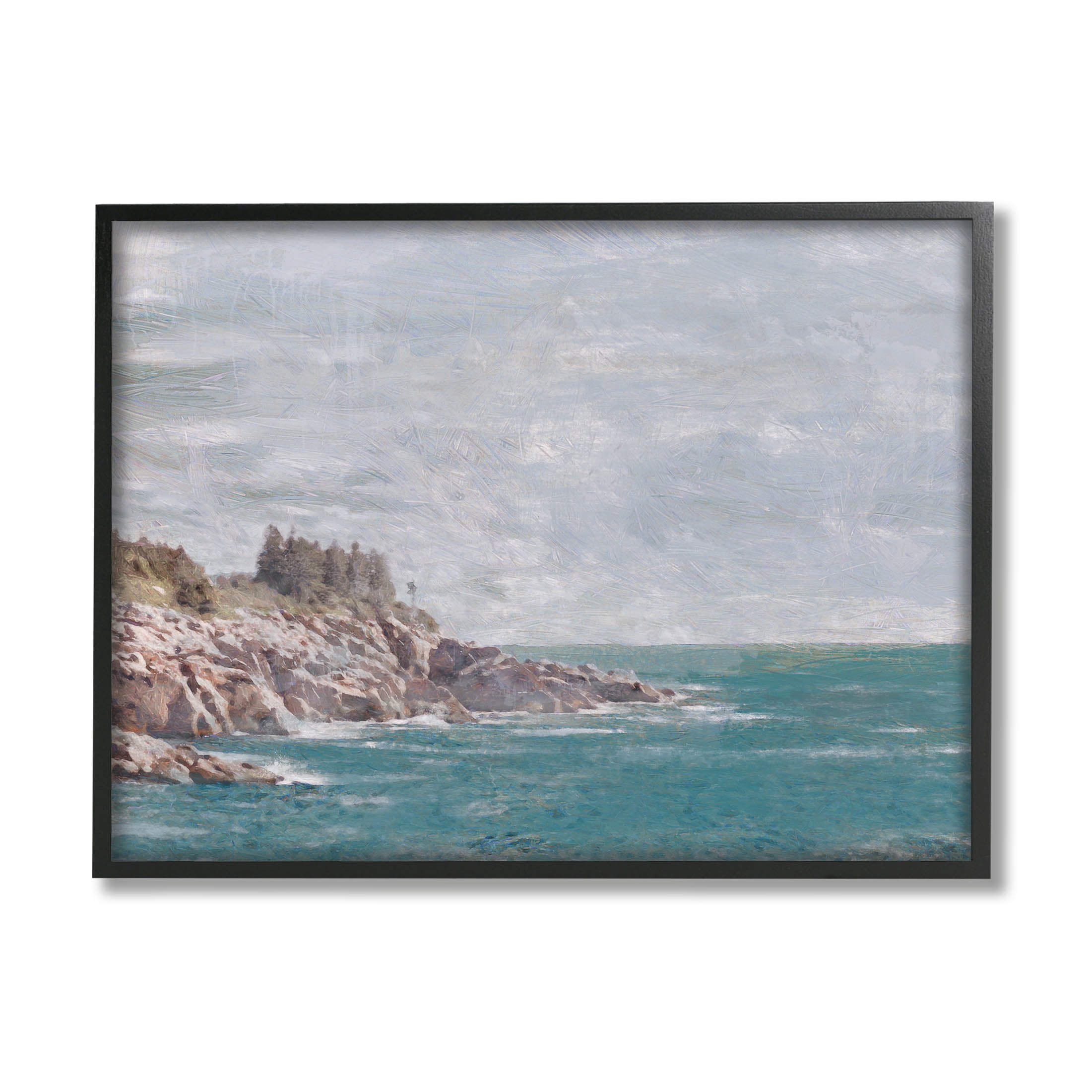 Stupell Industries Rocky Cliff Ocean Landscape Painting Black Framed Art Print Wall Art, Design by Savannah Miler