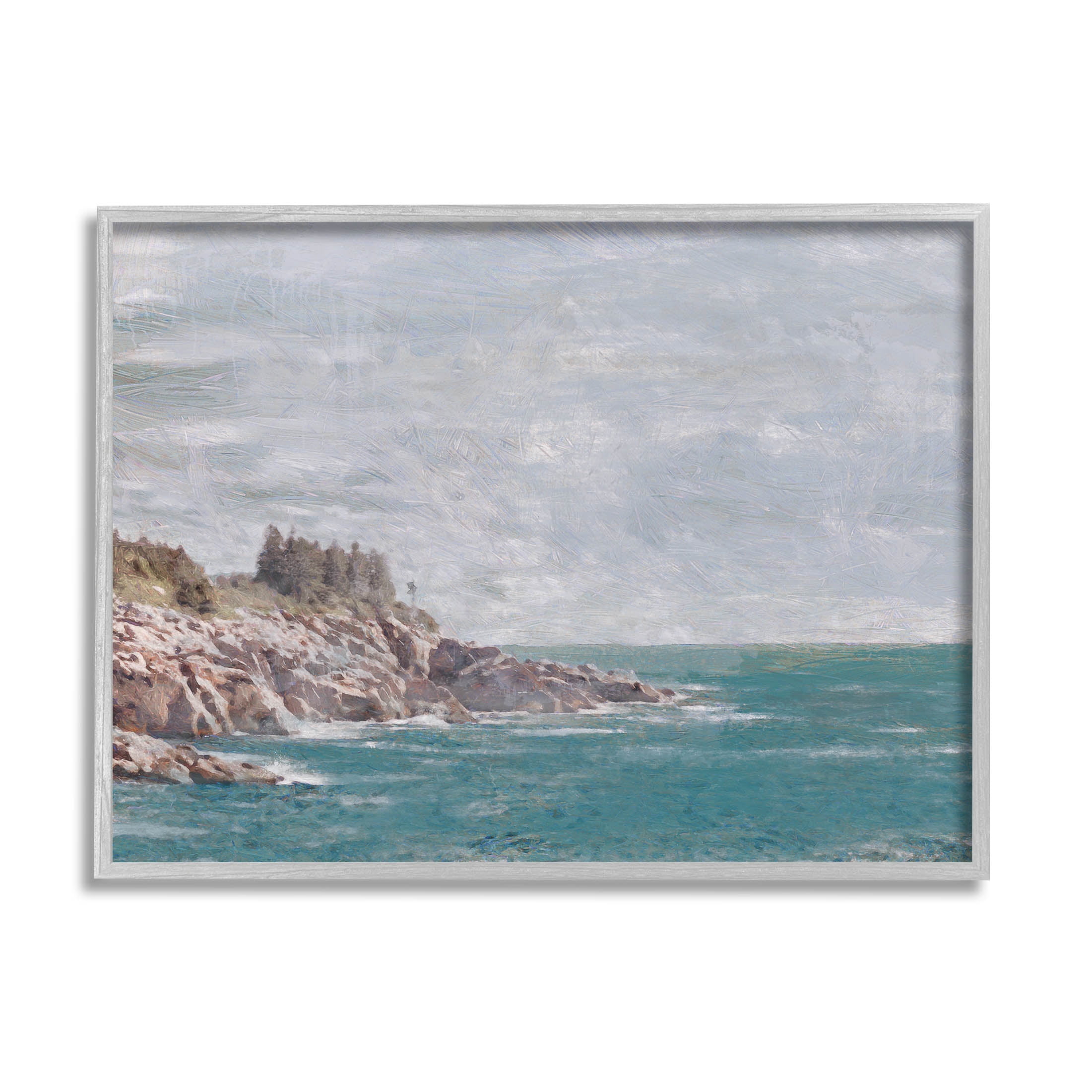 Stupell Industries Rocky Cliff Ocean Landscape Painting Gray Framed Art Print Wall Art, Design by Savannah Miler