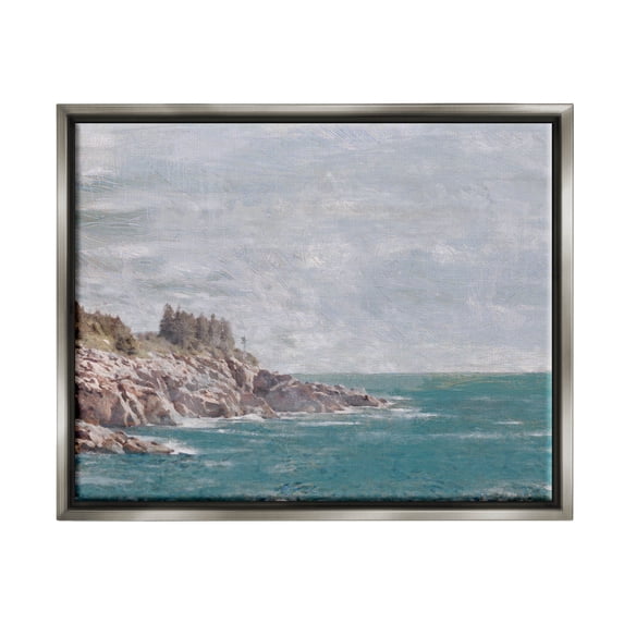 Stupell Industries Rocky Cliff Ocean Landscape Painting Luster Gray Floating Framed Canvas Print Wall Art, Design by Savannah Miler