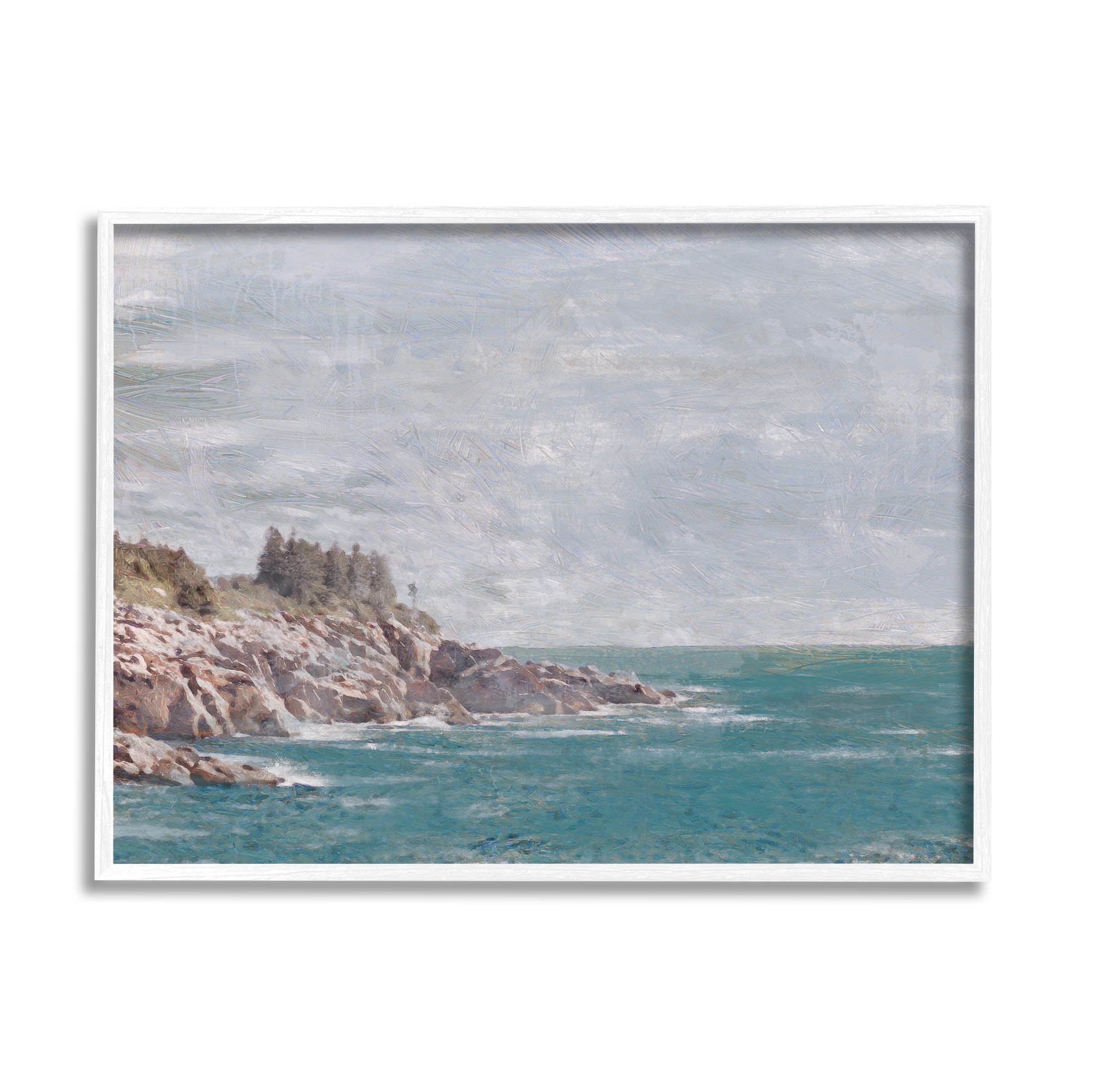 Stupell Industries Rocky Cliff Ocean Landscape Painting White Framed Art Print Wall Art, Design by Savannah Miler