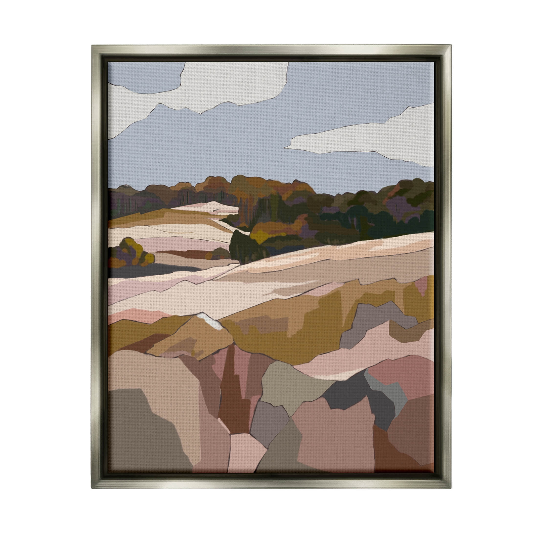 Stupell Industries Rocky Cliffs Neutral Mountain Nature Graphic Art Luster Gray Floating Framed Canvas Print Wall Art, Design by Nikita Jariwala