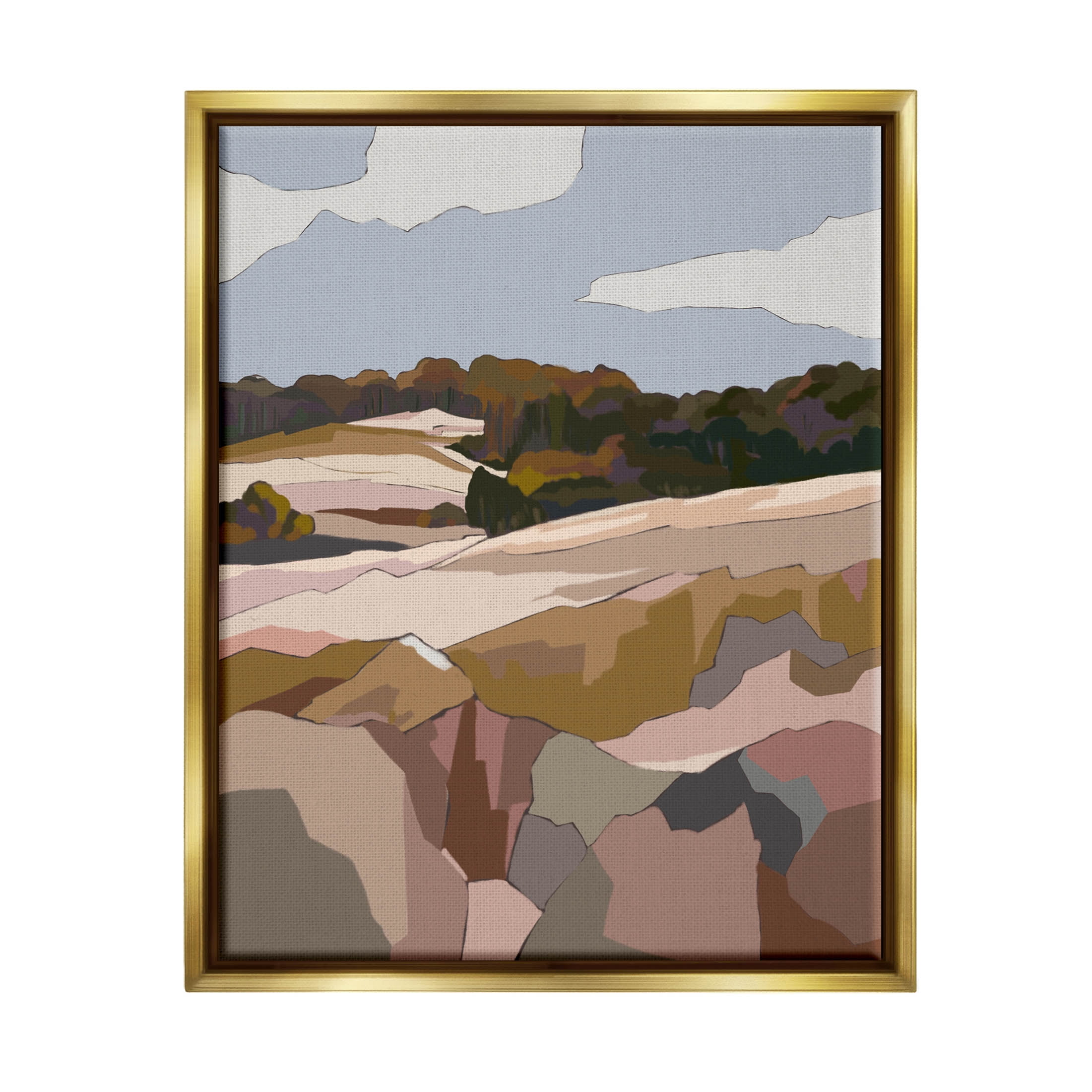 Stupell Industries Rocky Cliffs Neutral Mountain Nature Graphic Art Metallic Gold Floating Framed Canvas Print Wall Art, Design by Nikita Jariwala