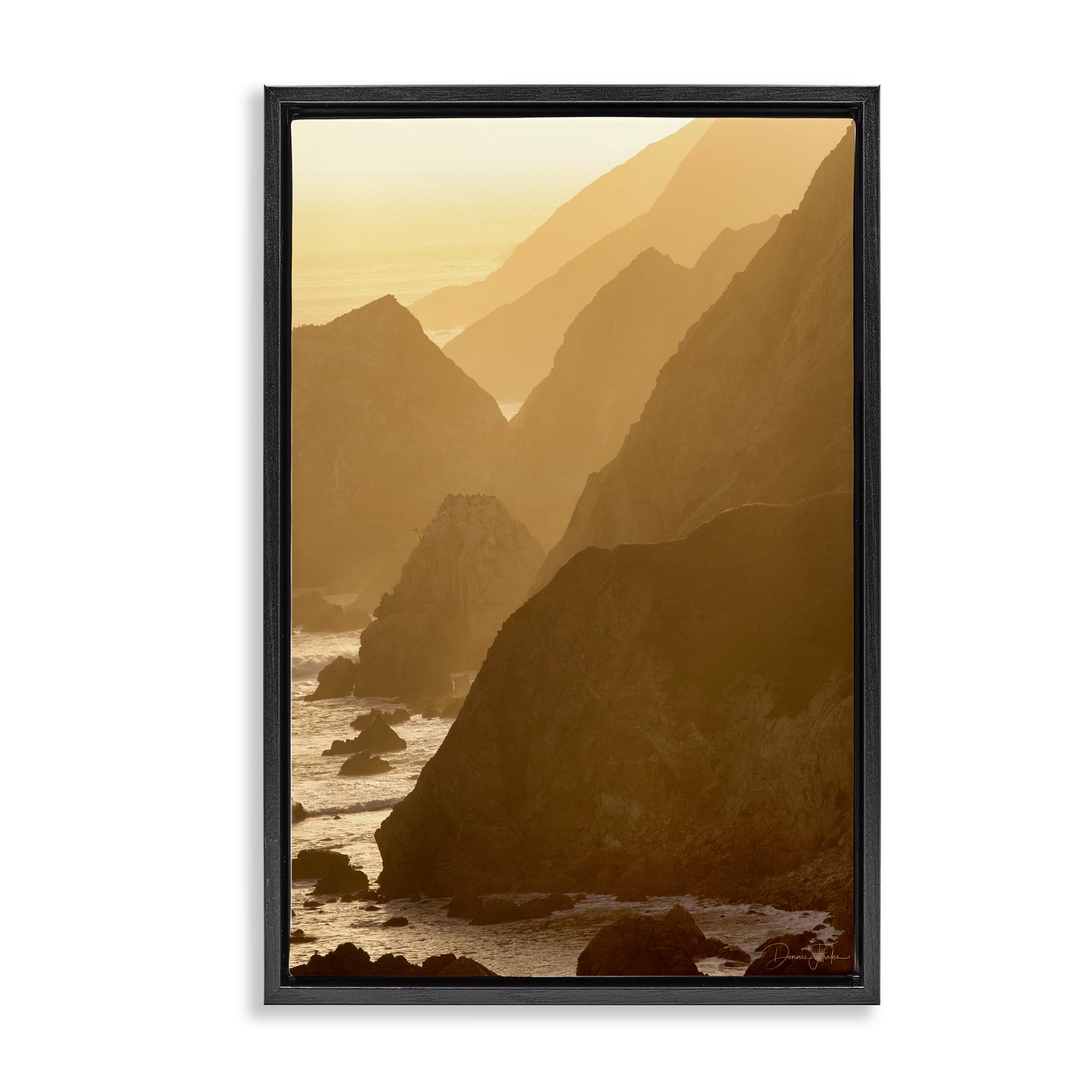 Stupell Industries Rocky Cliffs by Beach Landscape Photography Black Floater Framed Canvas Art Print Wall Art, 21 x 31