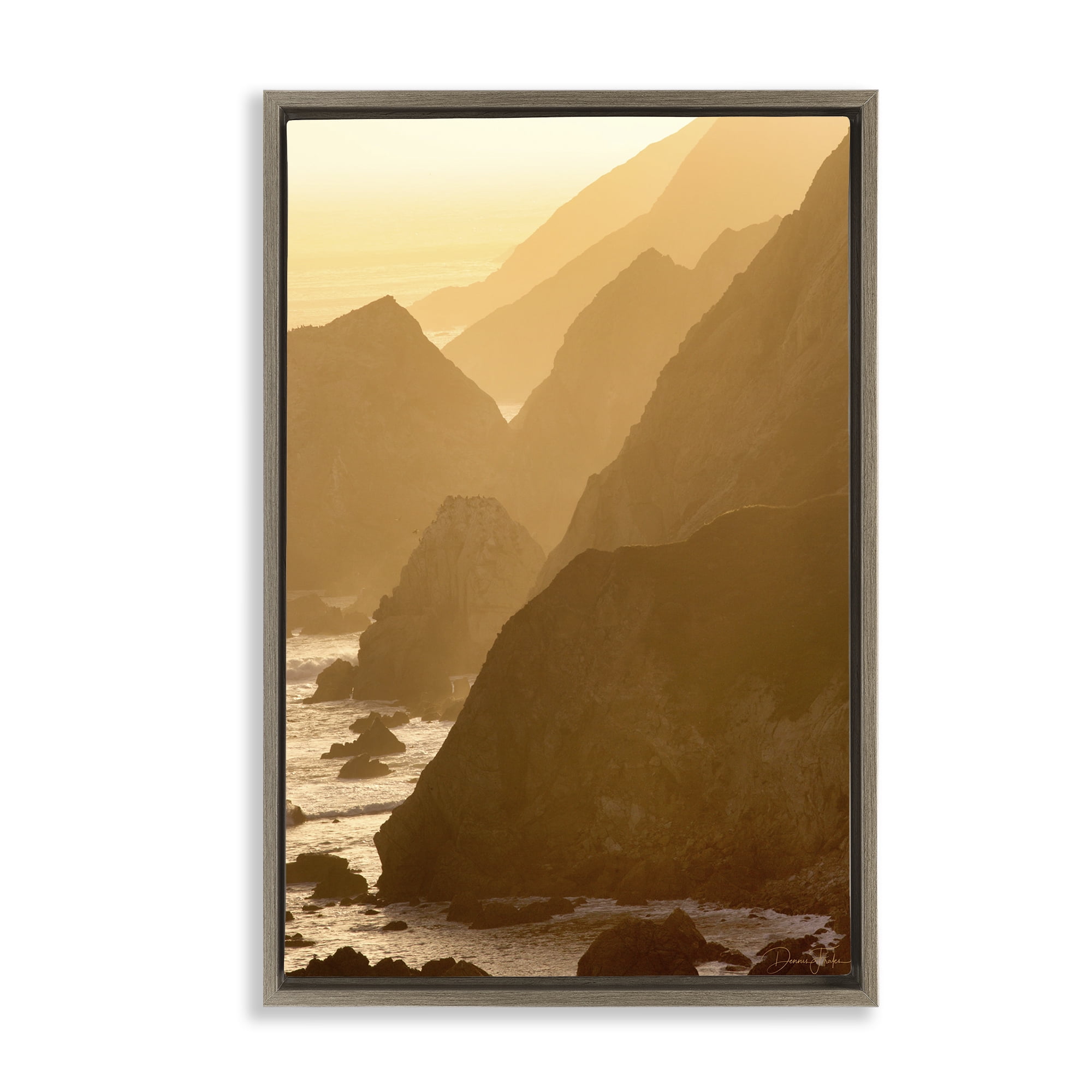 Stupell Industries Rocky Cliffs by Beach Landscape Photography Brown Floater Framed Canvas Art Print Wall Art, 21 x 31