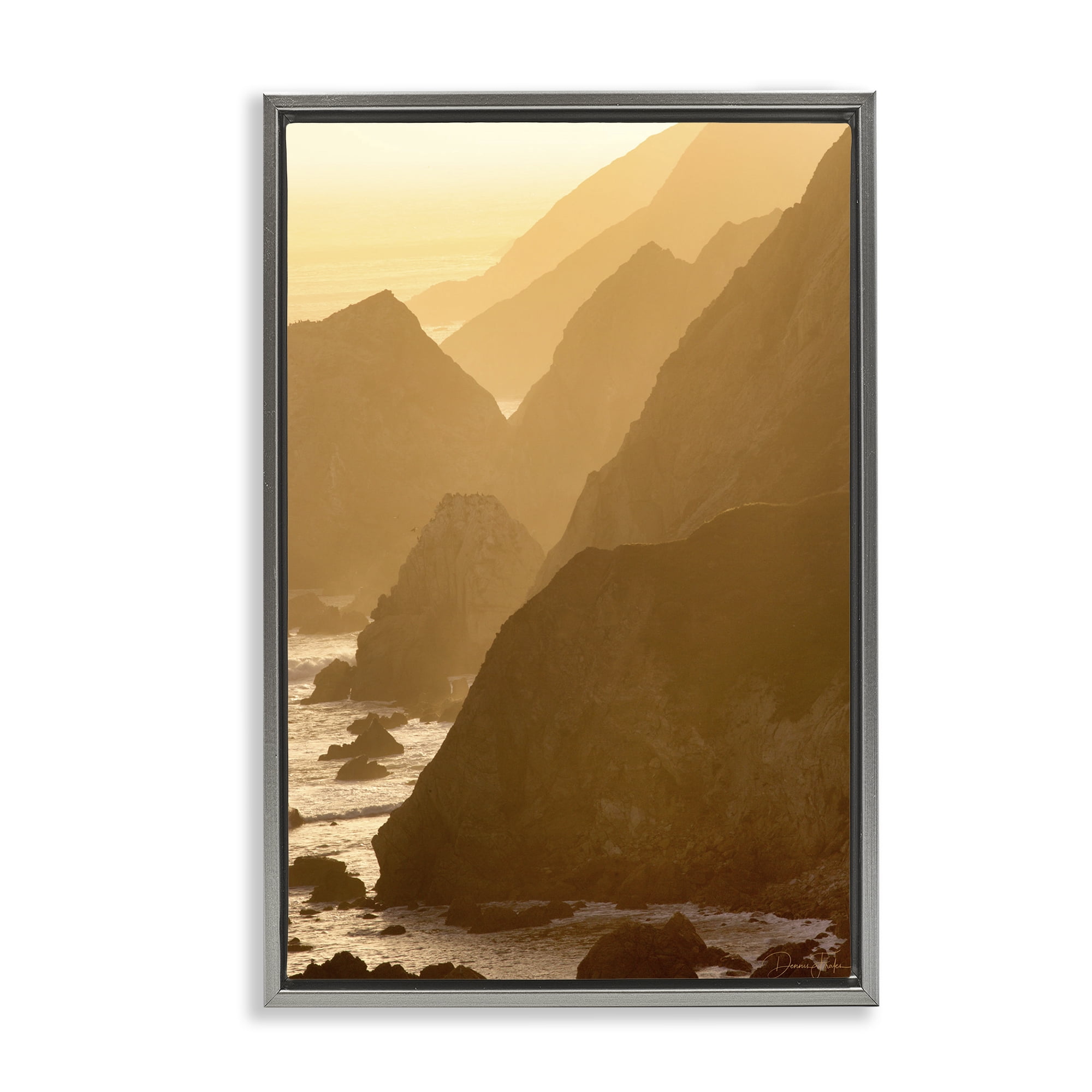 Stupell Industries Rocky Cliffs by Beach Landscape Photography Gray Floater Framed Canvas Art Print Wall Art, 21 x 31