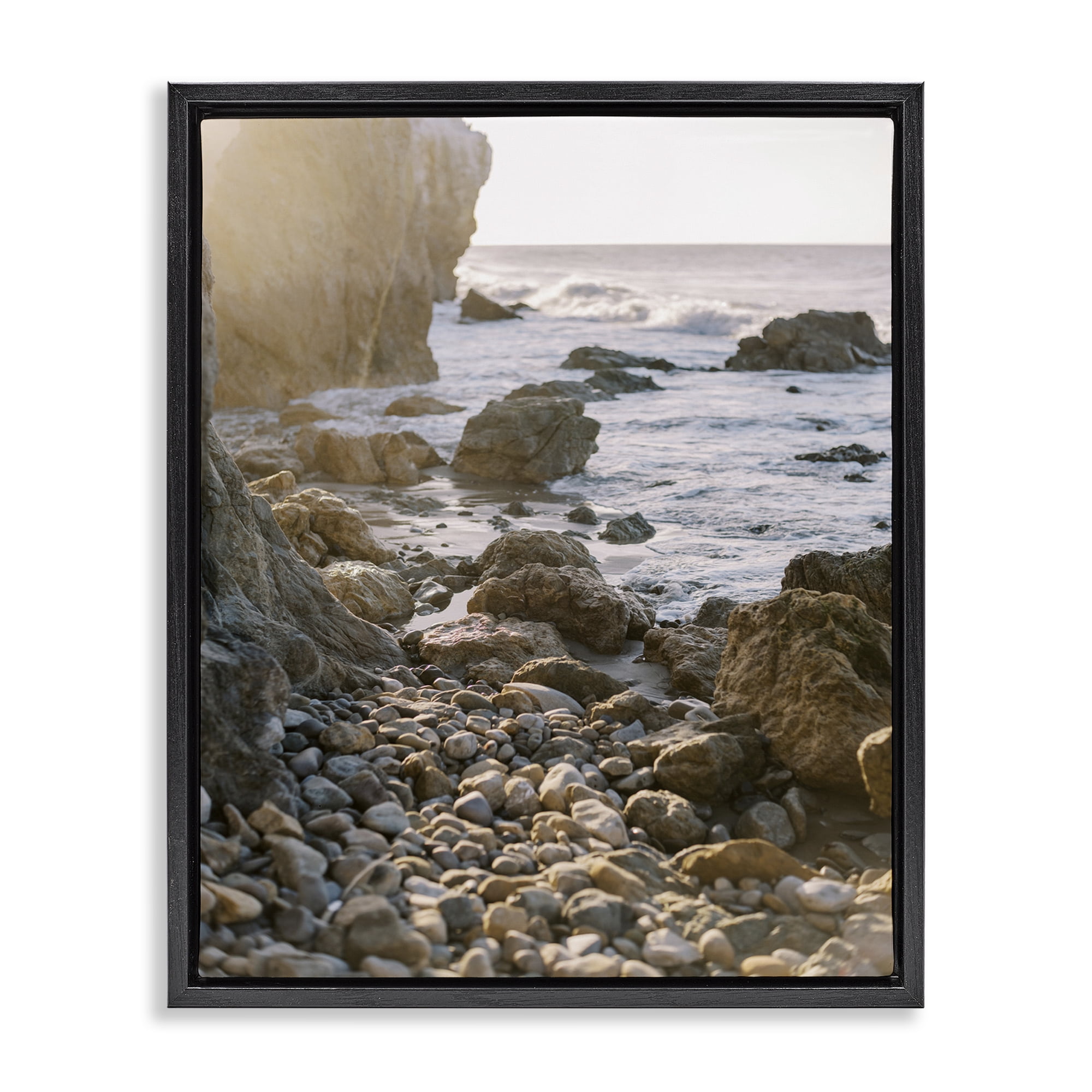 Stupell Industries Rocky Coast Waves Landscape Photography Black Floater Framed Canvas Art Print Wall Art, 25 x 31