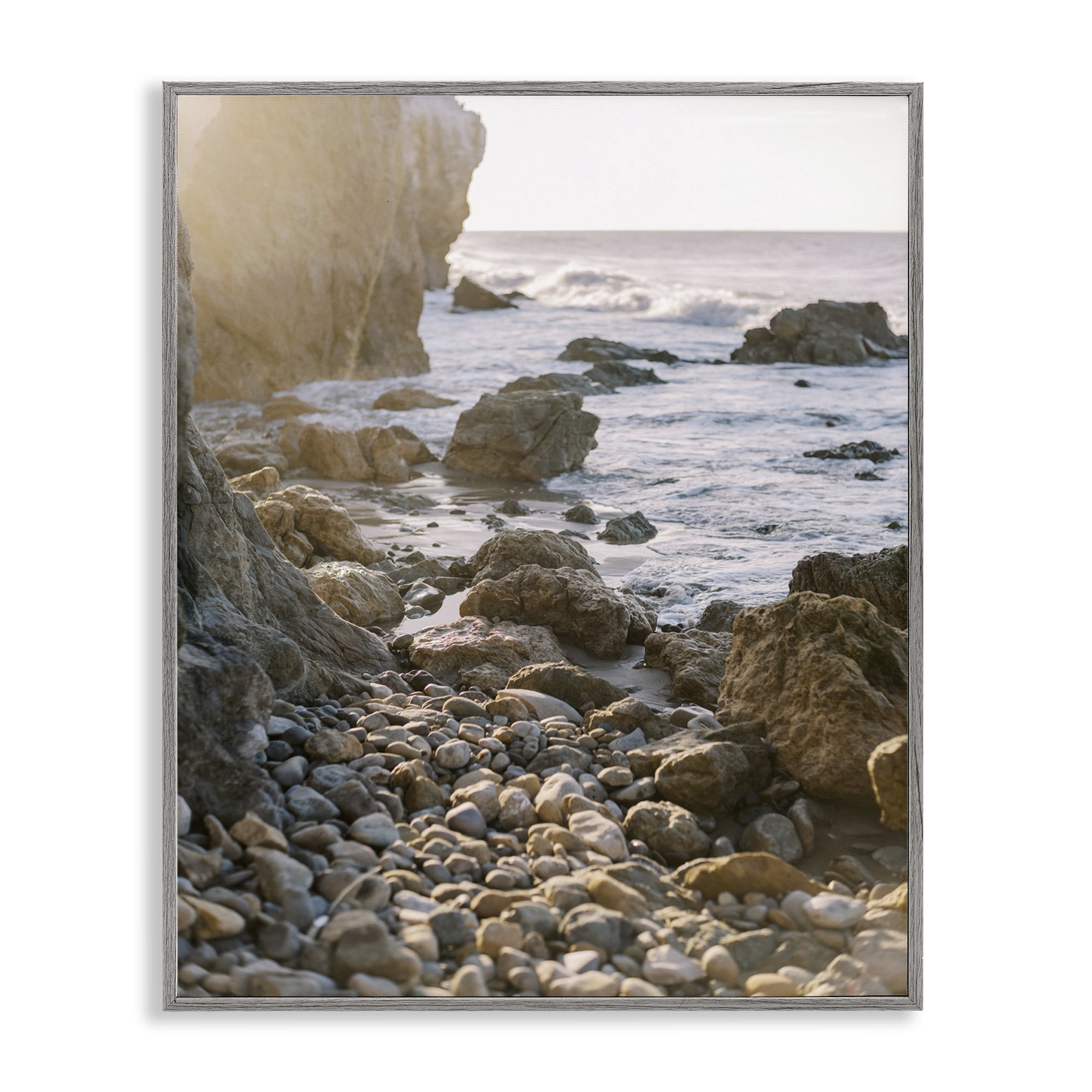 Stupell Industries Rocky Coast Waves Landscape Photography Gray Framed Art Print Wall Art, 16 x 20