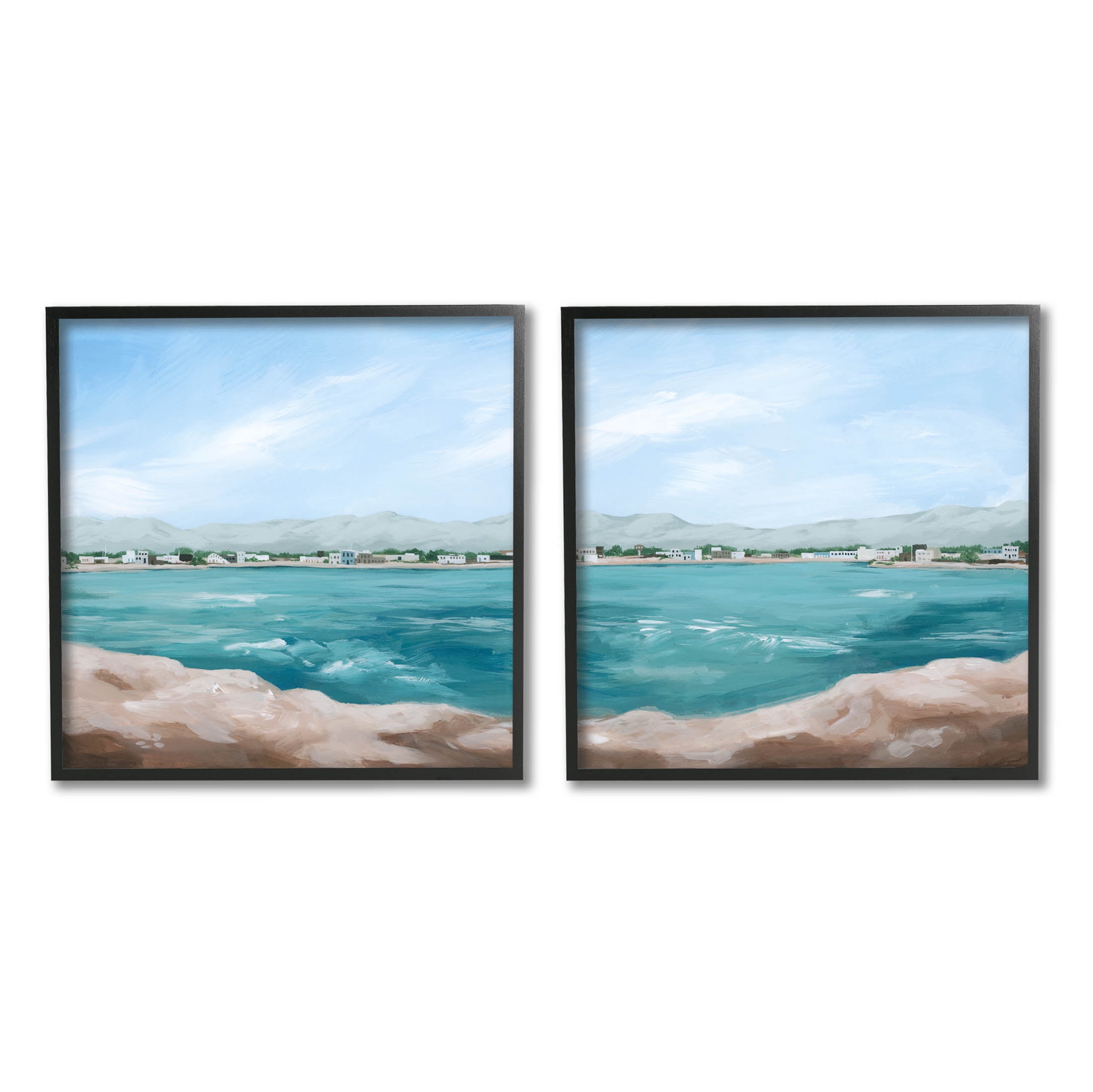 Stupell Industries Rocky Coastal Ocean Waves Painting Black Framed Art Print Wall Art, Set of 2, Design by Grace Popp