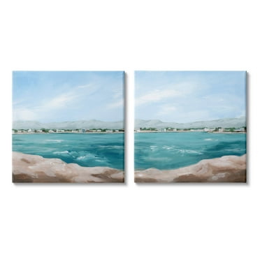 Stupell Industries Rocky Coastal Ocean Waves Painting Gallery Wrapped Canvas Print Wall Art, Set of 2, Design by Grace Popp