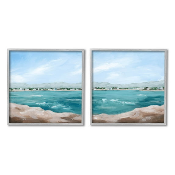Stupell Industries Rocky Coastal Ocean Waves Painting Gray Framed Art Print Wall Art, Set of 2, Design by Grace Popp